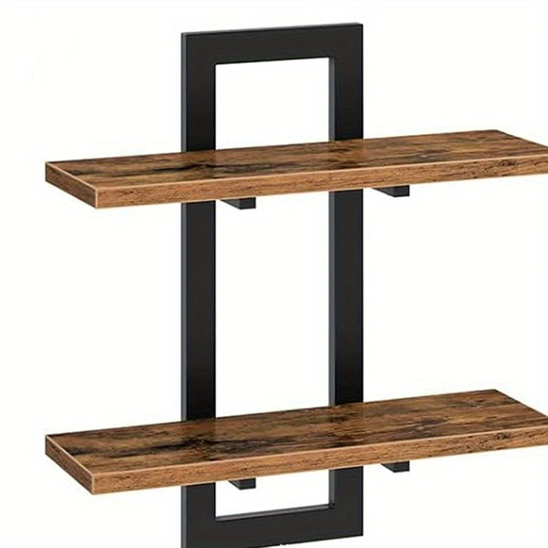 Wandgemonteerd Houten Plank met Metalen Beugels - 3-laags Open Opbergrek voor Badkamer en Keuken