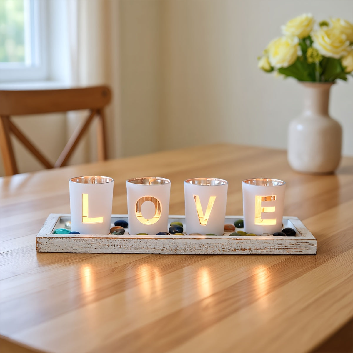Houten en Glazen Kaarshouder - Creatief en Decoratief voor Thuis
