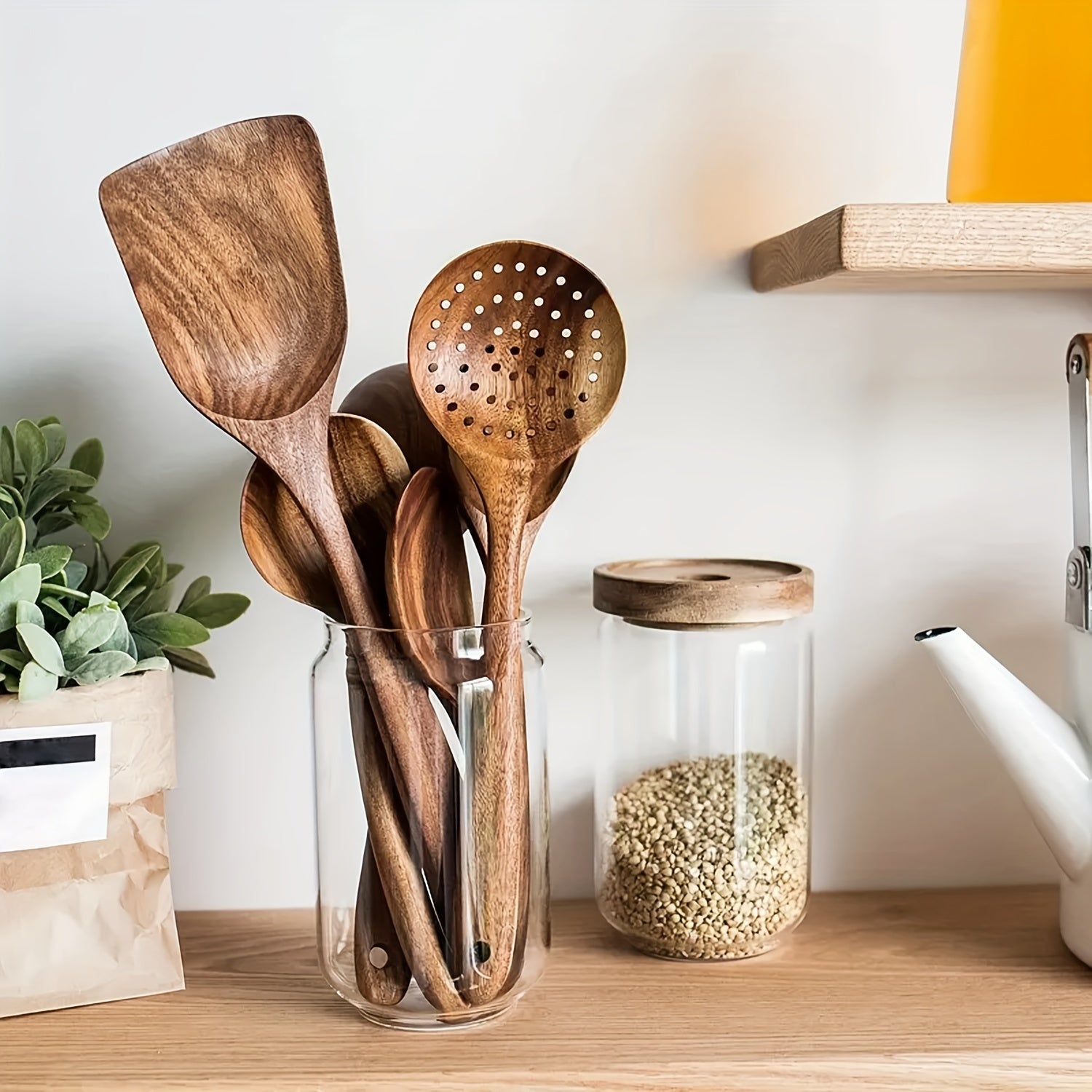 5-delige Houten Keukengerei Set voor Anti-aanbakpannen – Natuurlijke Lepels en Spurtles