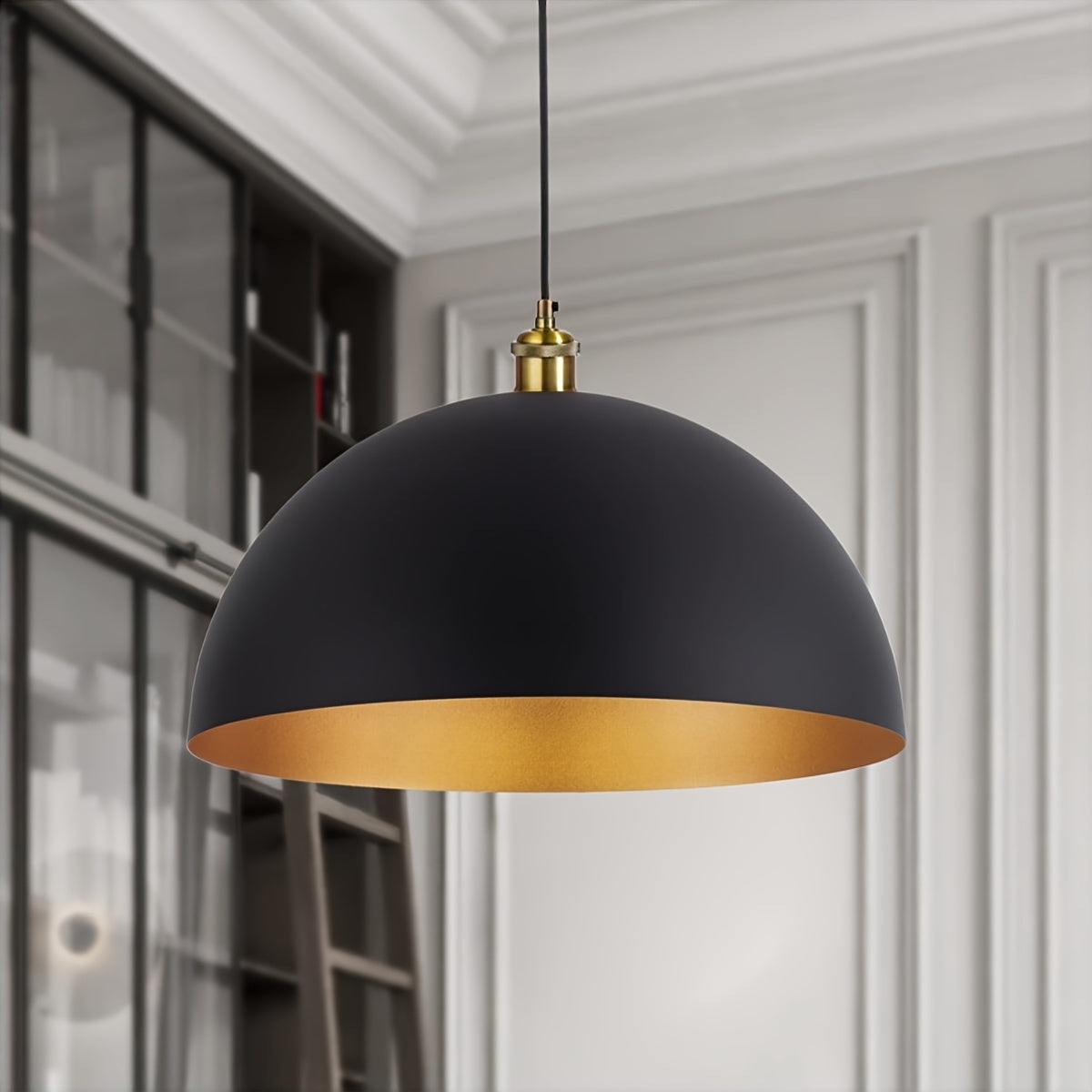 Industriële Hanglamp Zwart en Goud voor Eettafel en Slaapkamer – 45 cm Metaal met Mat Afwerking