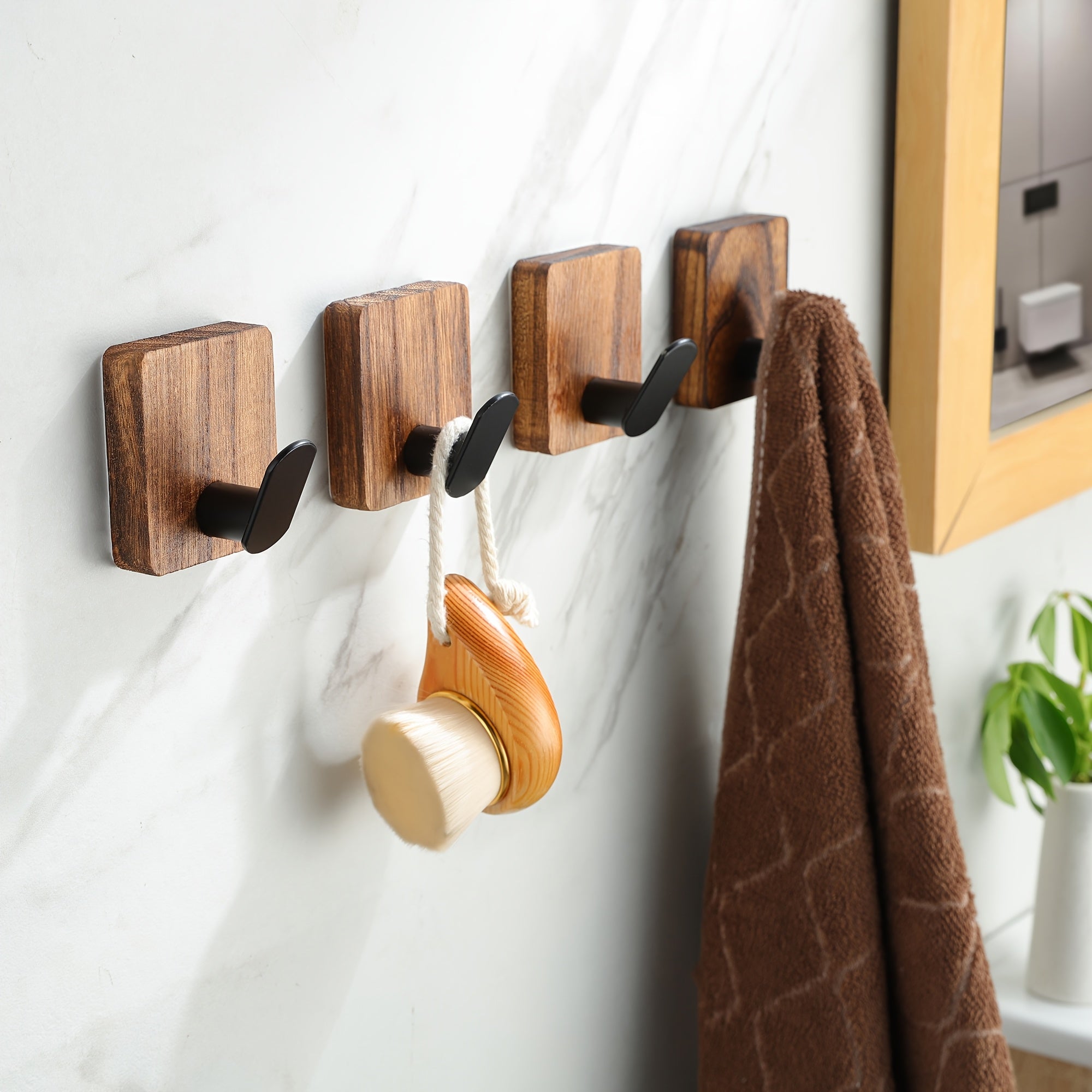 4 Stuks Houten Plakmuur Haken voor Kleding en Hoeden – Eenvoudig te Installeren in Landelijke Stijl