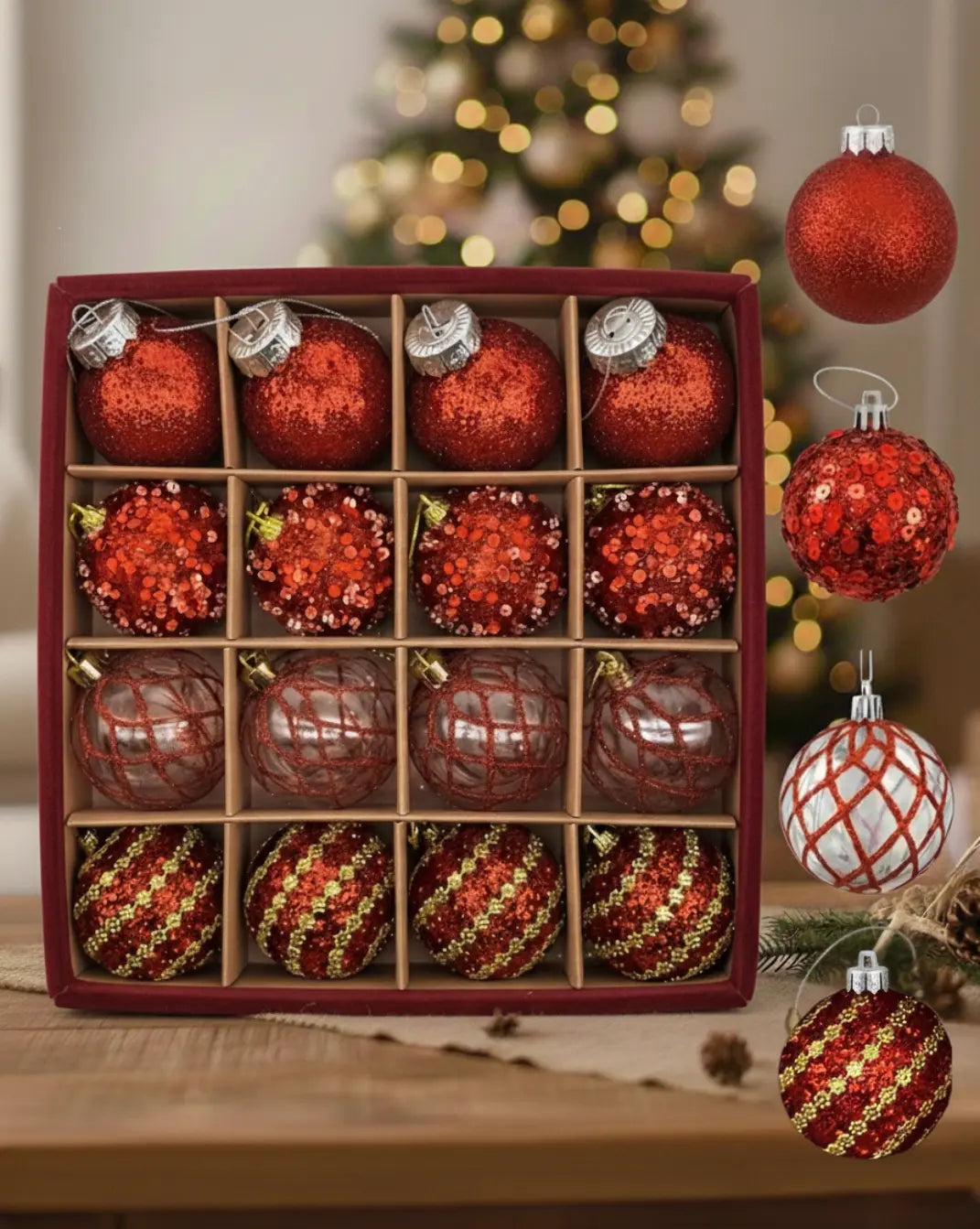 meerkleurige luxe kerstballen set - 16st Maison Roze