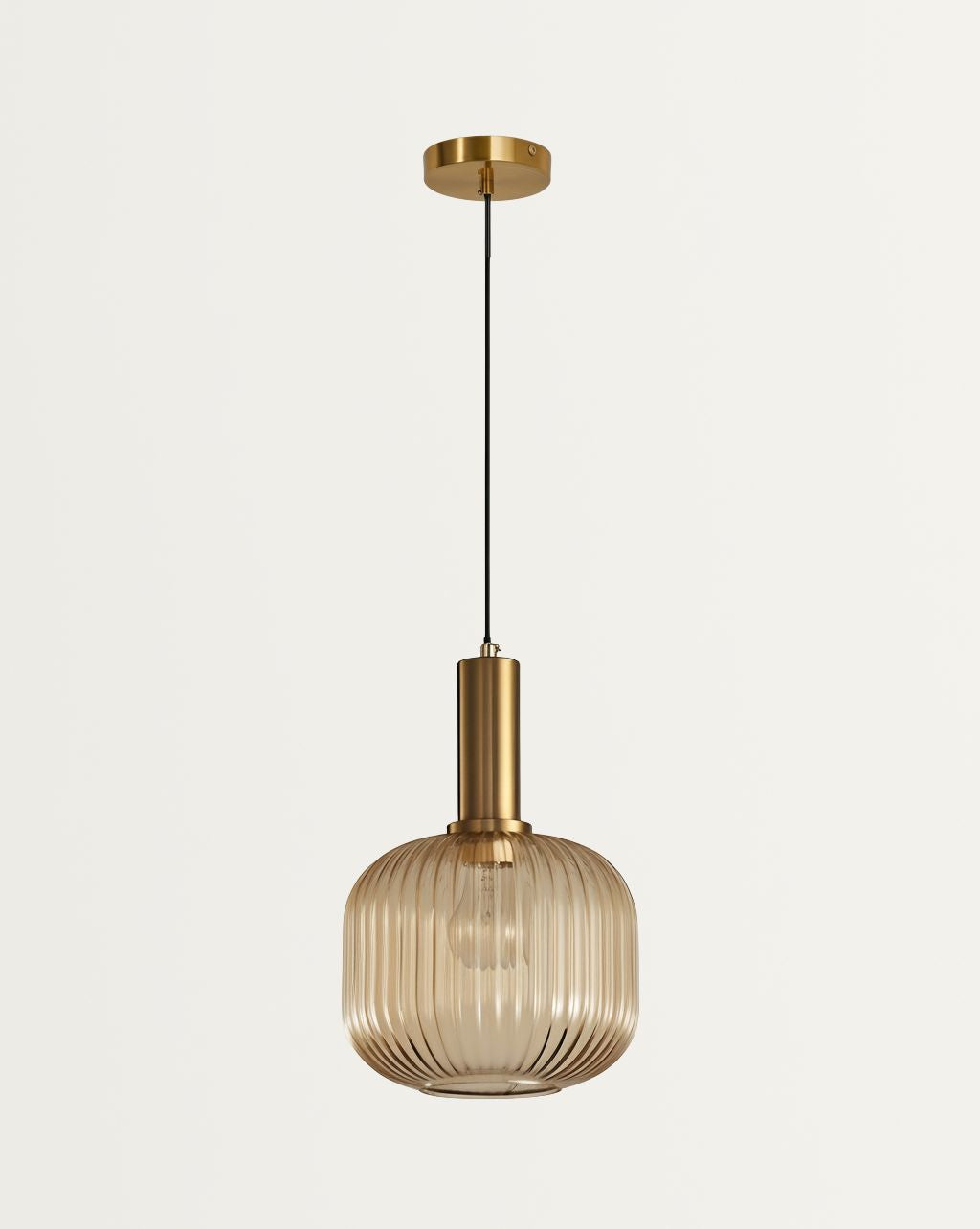 Moderne Boerderijstijl Hanglamp met Gestreepte Glaslampen en Gouden Afwerking - Semi Flush Mount