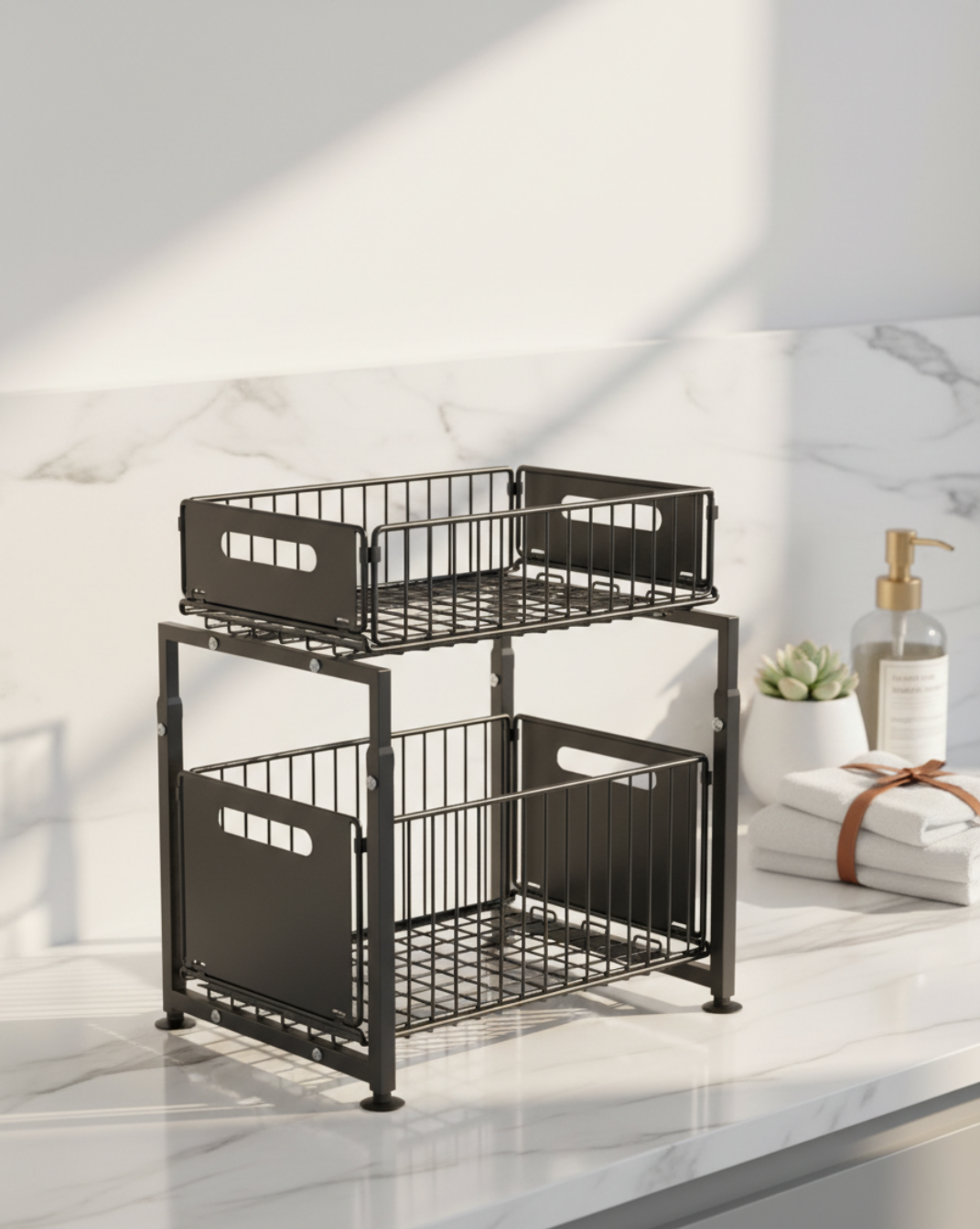 Onder Gootsteen Organizer 2-Laags – Uittrekbare Kast Organizer met Metalen Lades