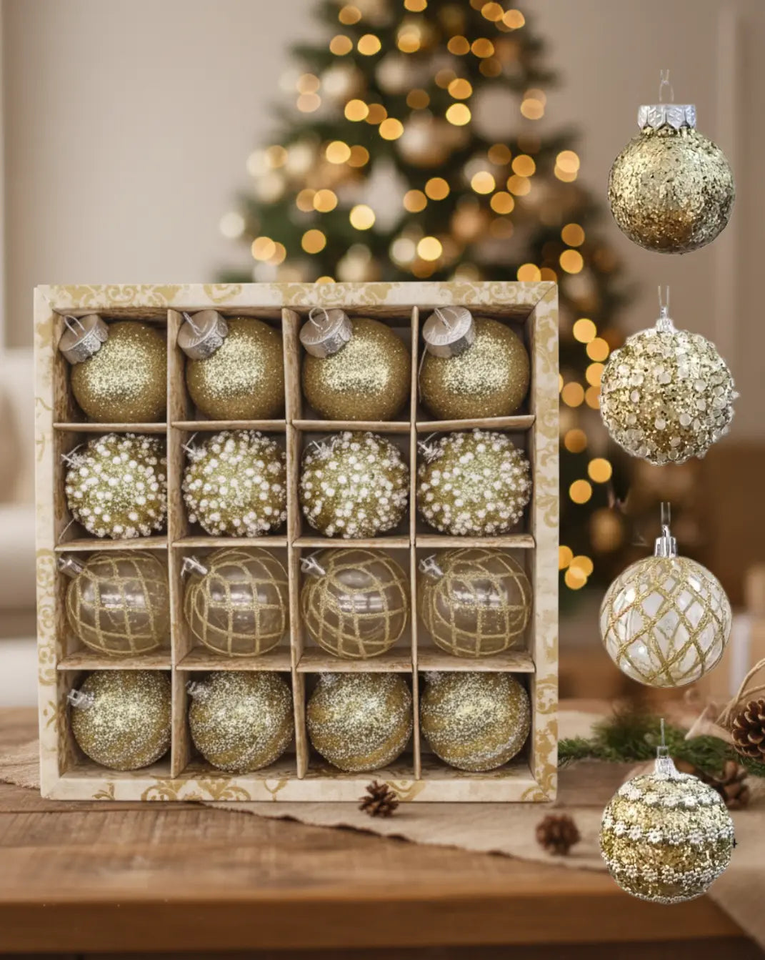 meerkleurige luxe kerstballen set - 16st Maison Roze