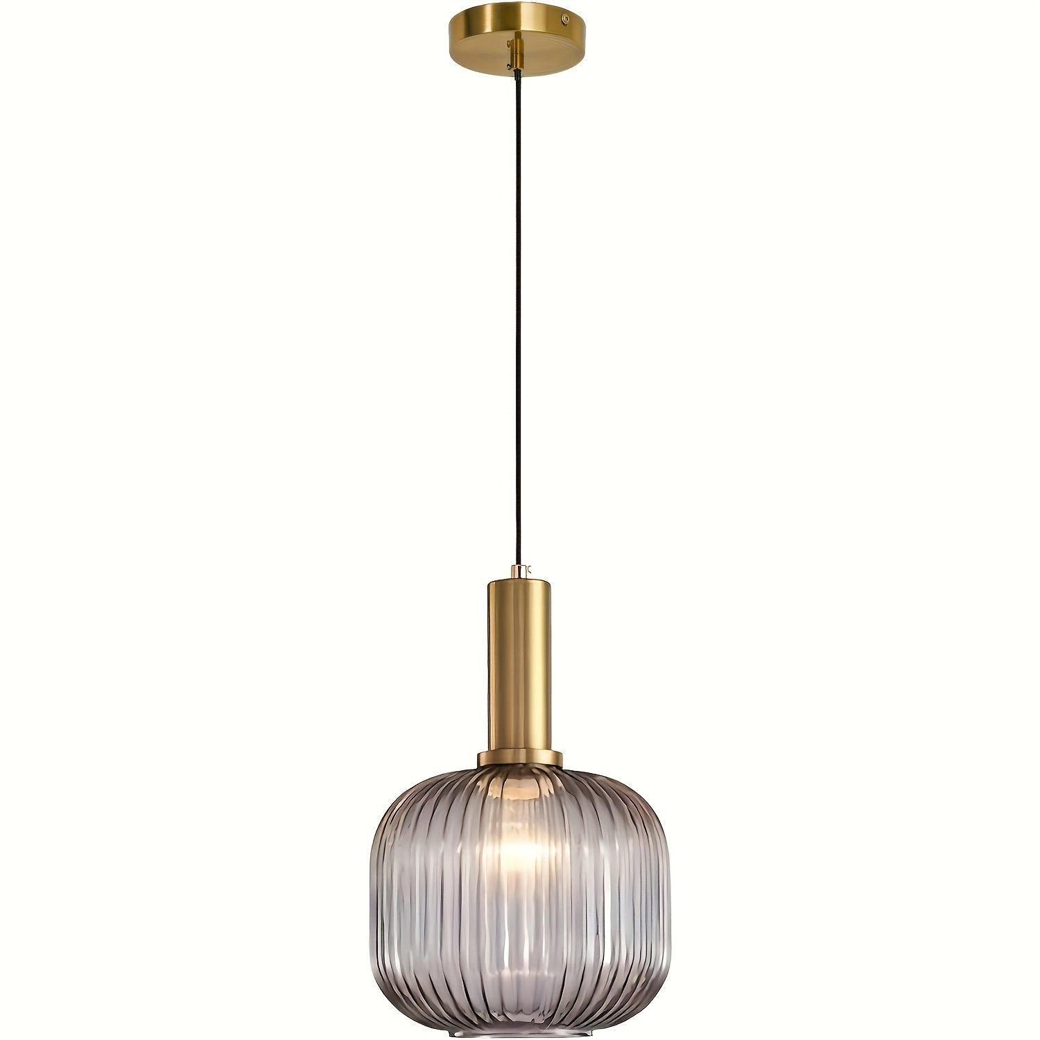 Moderne Boerderijstijl Hanglamp met Gestreepte Glaslampen en Gouden Afwerking - Semi Flush Mount