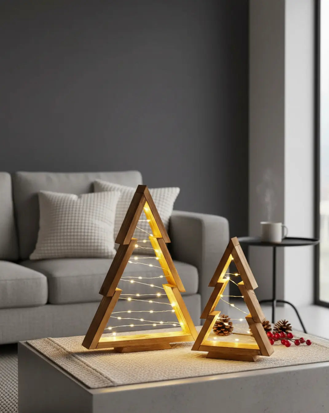 Minimalistische houten kerstboom set - ingebouwde LED-verlichting Maison Roze