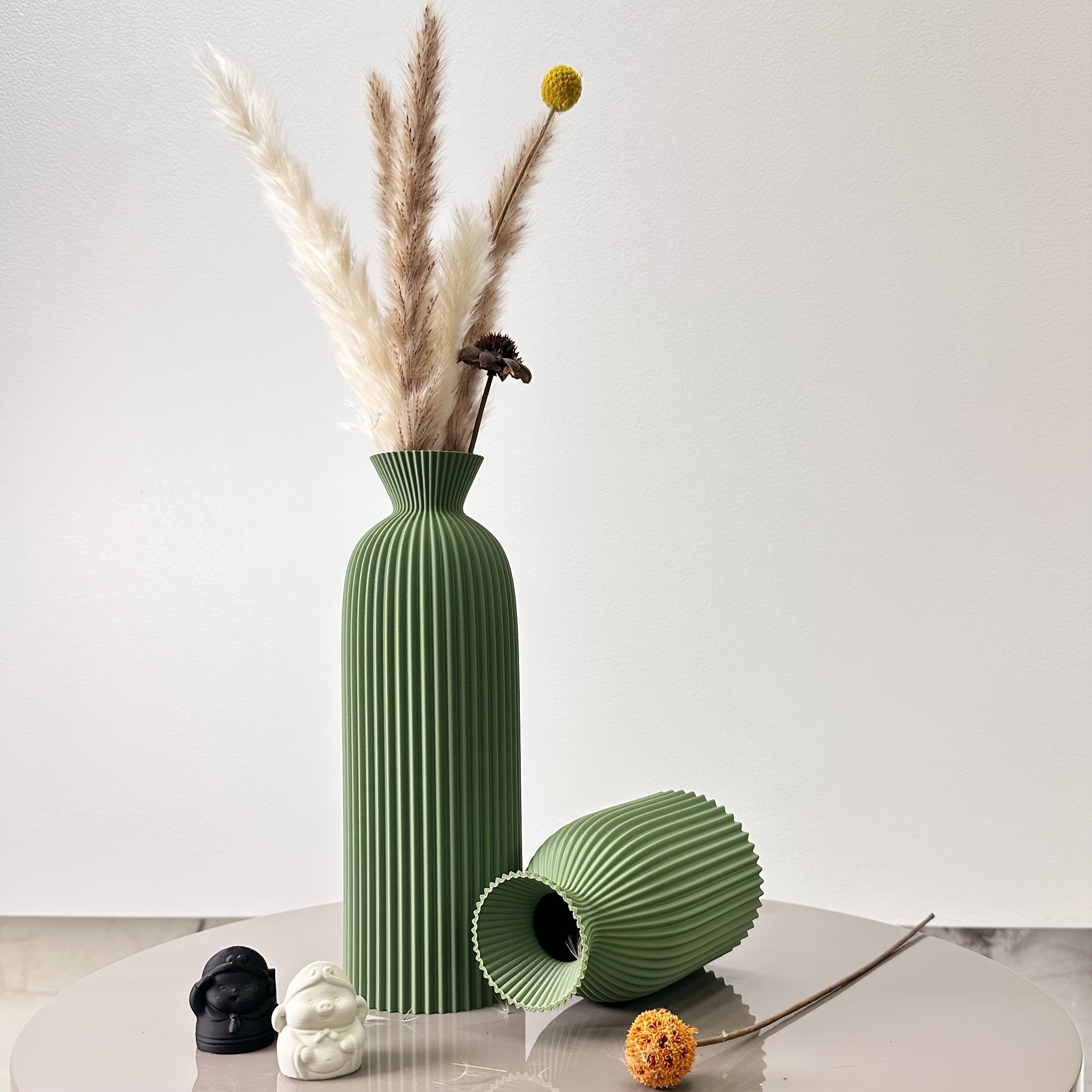Set van 2 Bohemian Wavy Vazen voor Droge Bloemen – Kunststof Cilinder Vazen voor Thuis en Kantoor