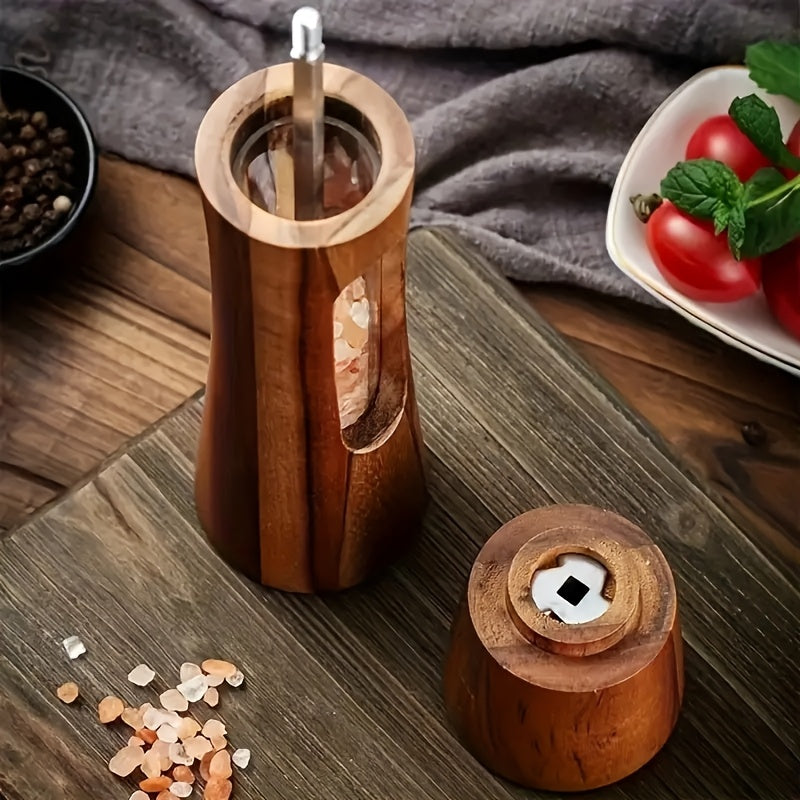 Houten Peper en Zout Molen Set – Handmatige Keuken Molens met Gratis Basis, Lepel en Borstel