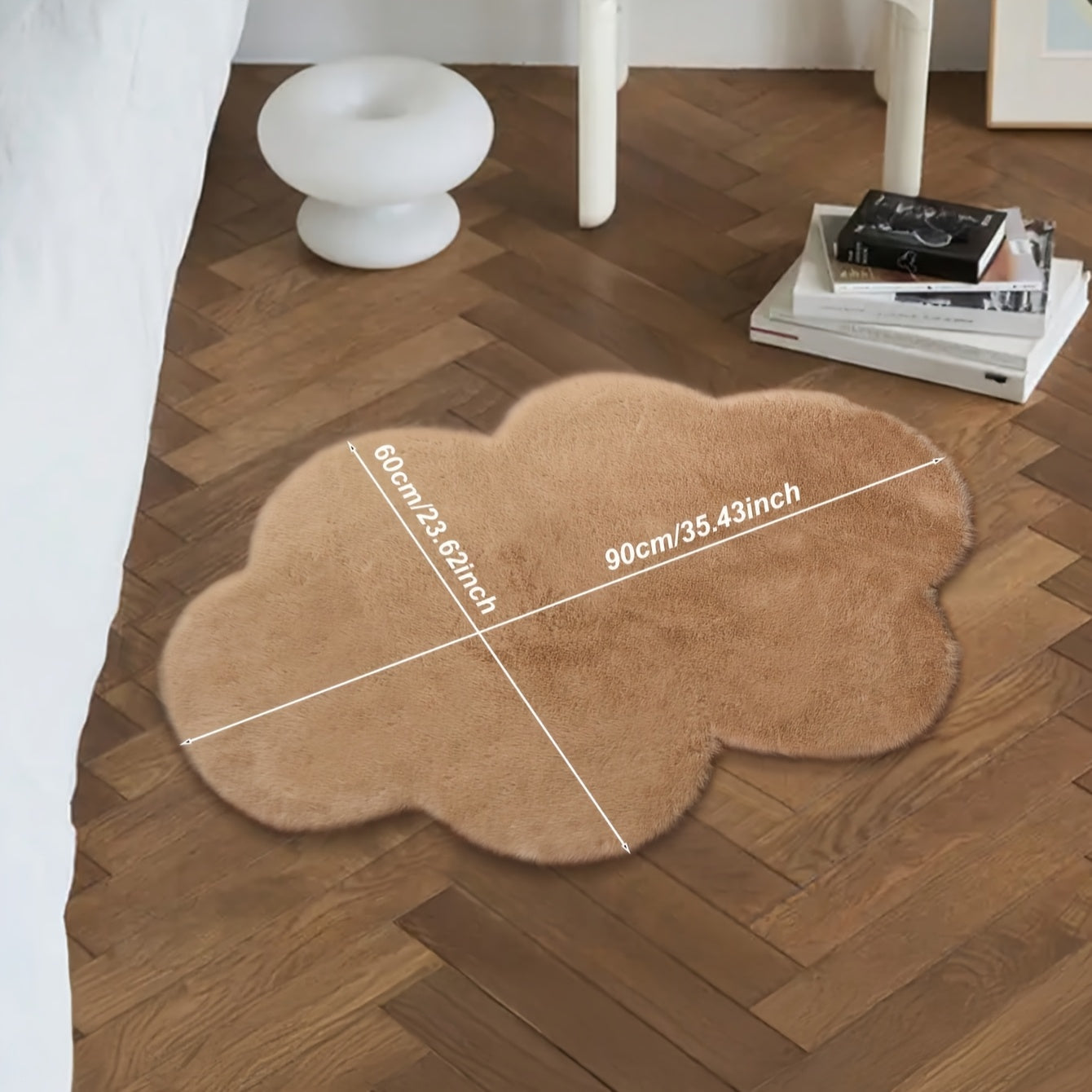 Ronde Pluche Vloermat – Crèmewit en Zacht, Ideaal voor Woonkamer en Slaapkamer