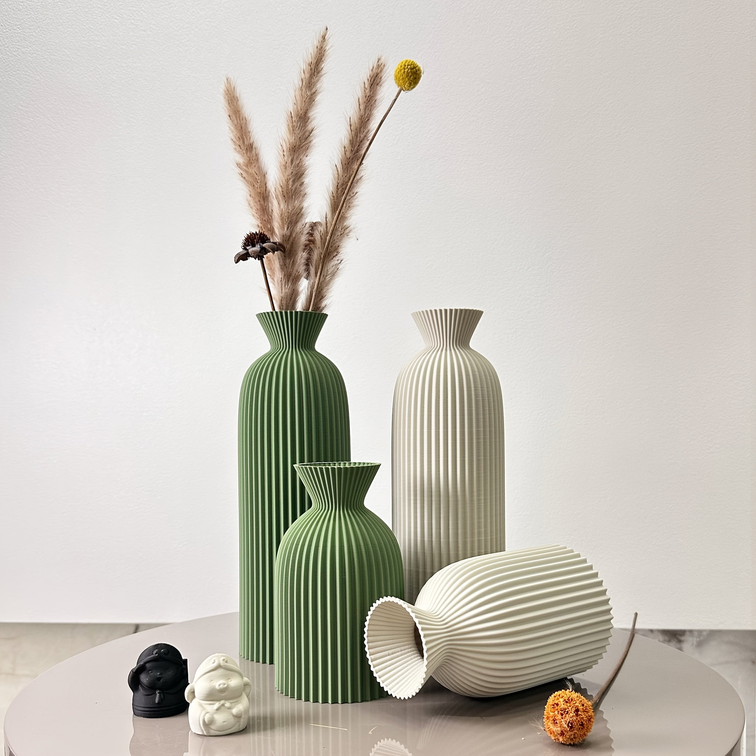 Set van 2 Bohemian Wavy Vazen voor Droge Bloemen – Kunststof Cilinder Vazen voor Thuis en Kantoor