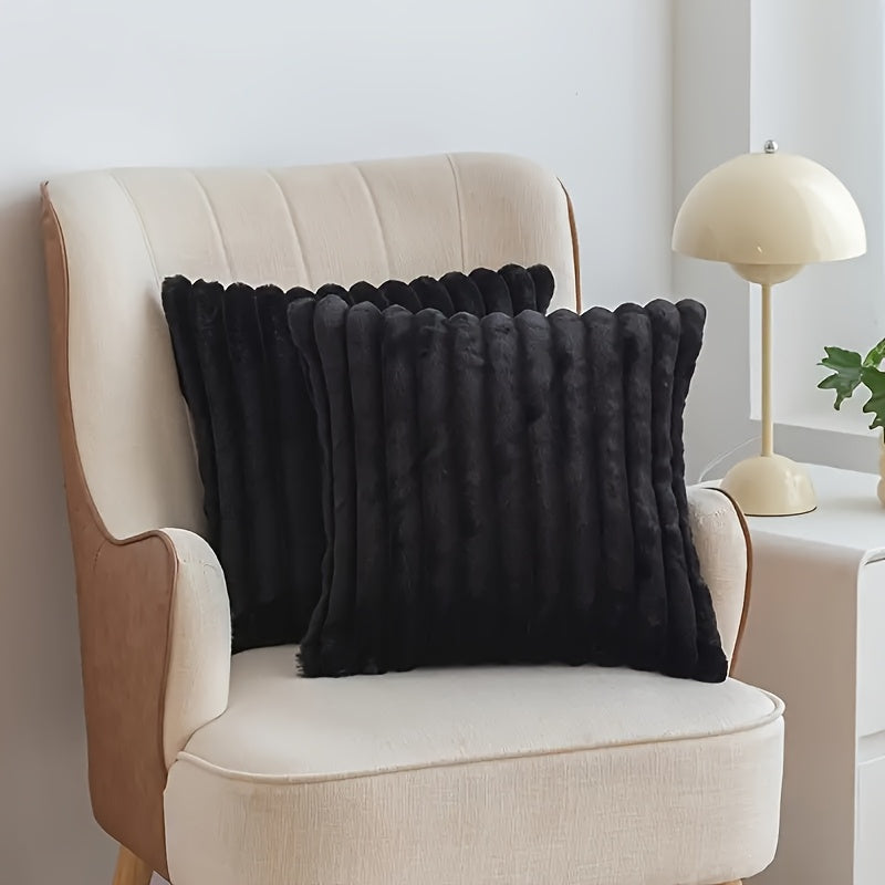 Set van 2 Zachte Decoratieve Kussenhoezen met Gestreept Design – Crème Wit Polyester