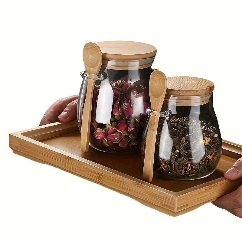 Set van 2 Glazen Opbergpotten met Lepel - Perfect voor Keukenorganisatie
