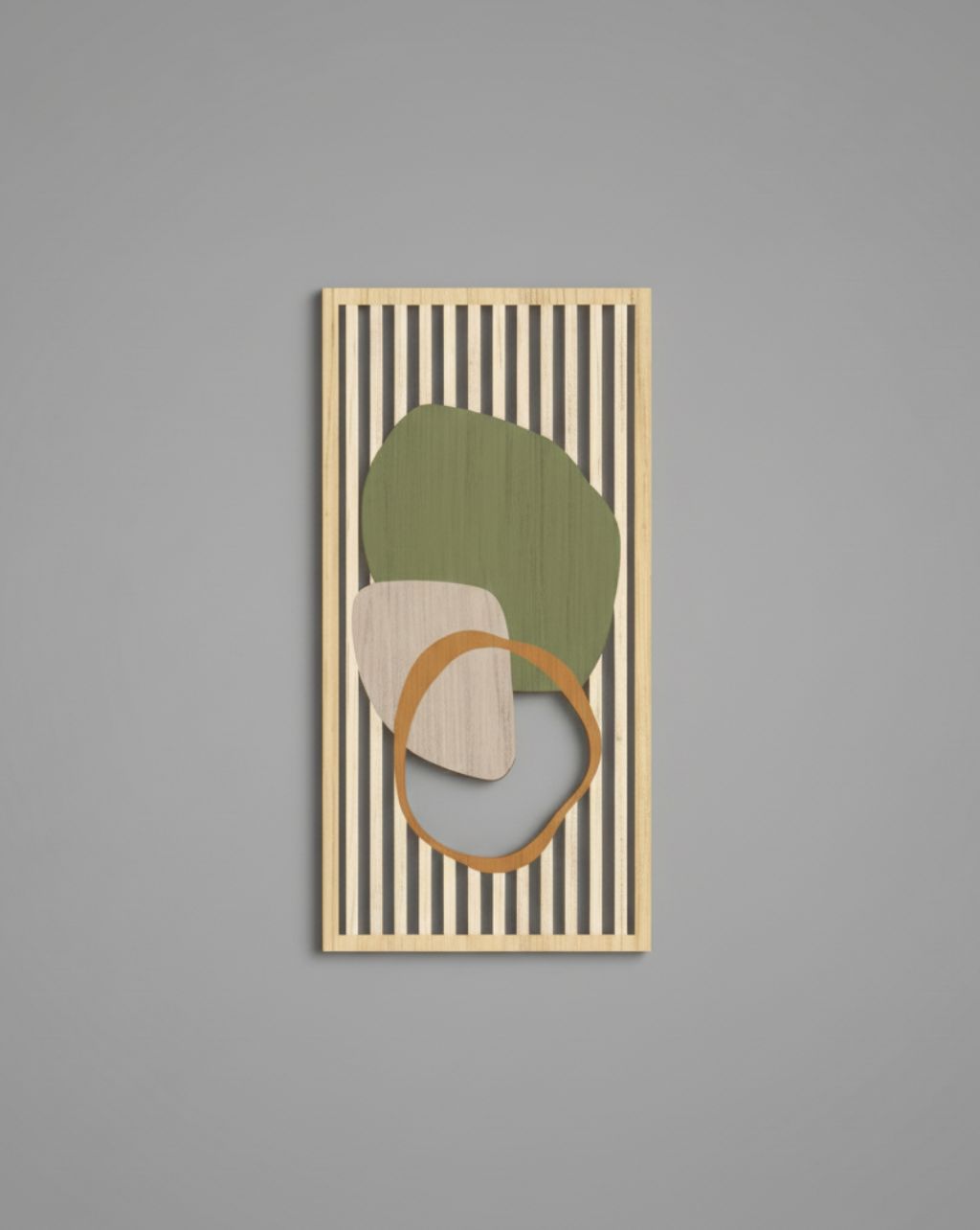 Houten Wanddecoratie - Abstracte Geometrische Sculpturen in Saliegroen