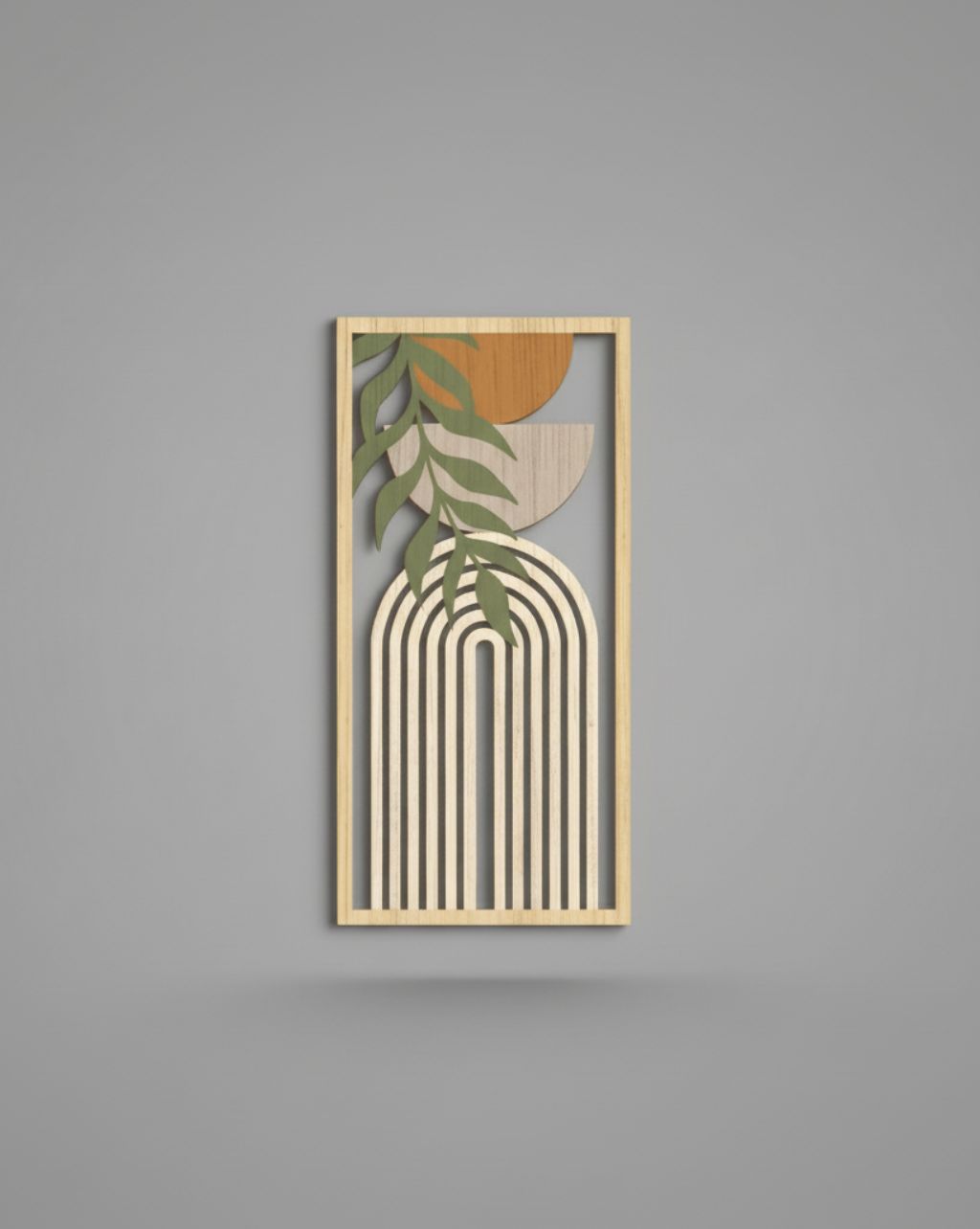 Houten Wanddecoratie - Abstracte Geometrische Sculpturen in Saliegroen