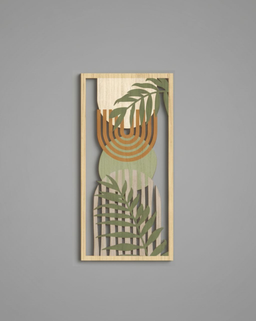 Houten Wanddecoratie - Abstracte Geometrische Sculpturen in Saliegroen