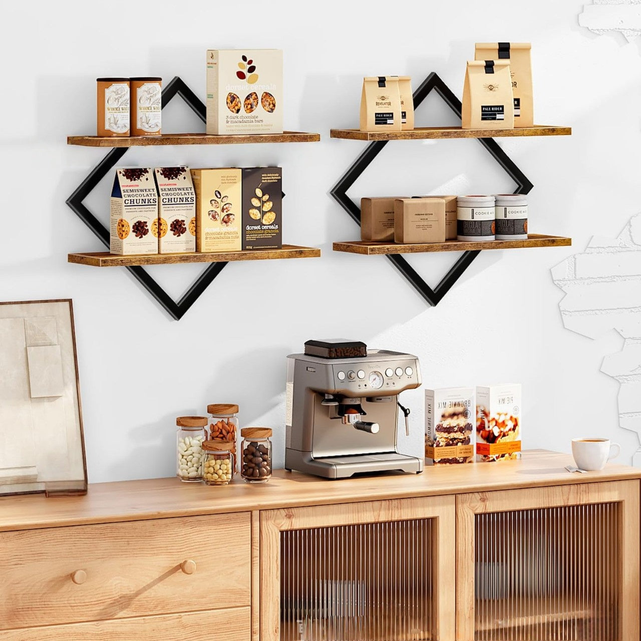 Wandgemonteerde Houten Planken - Retro Stijl voor Opbergruimte