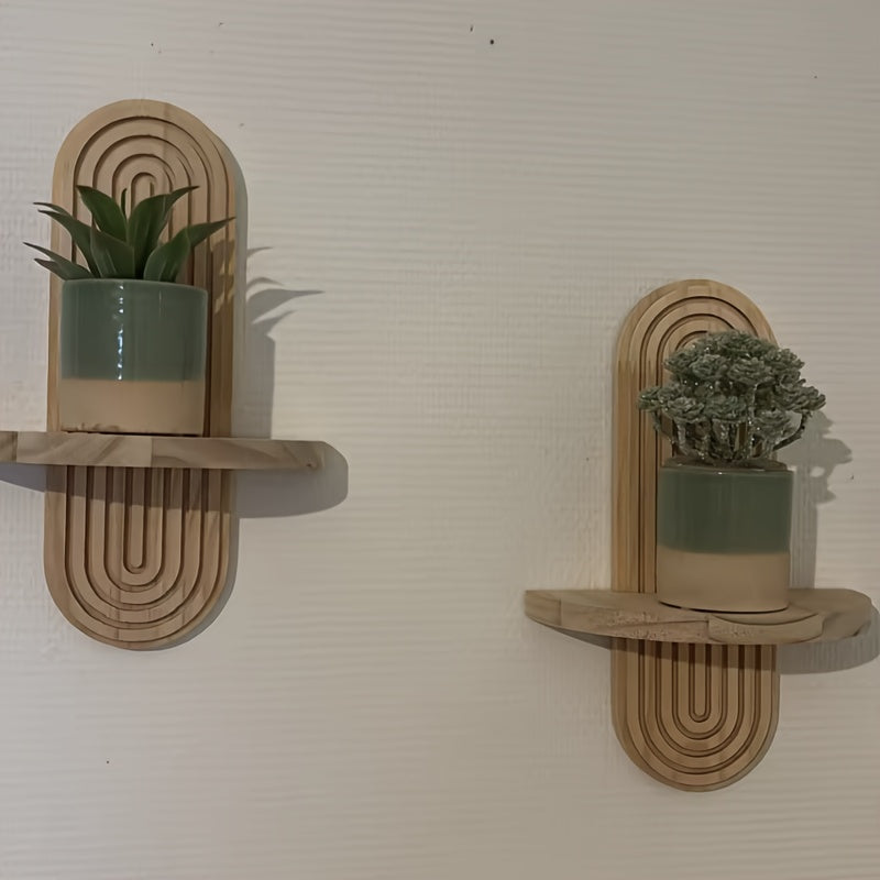 Boheemse Muurplanken van Natuurlijk Hout voor Badkamer en Woonruimte – Eenvoudige Muurmontage Planken