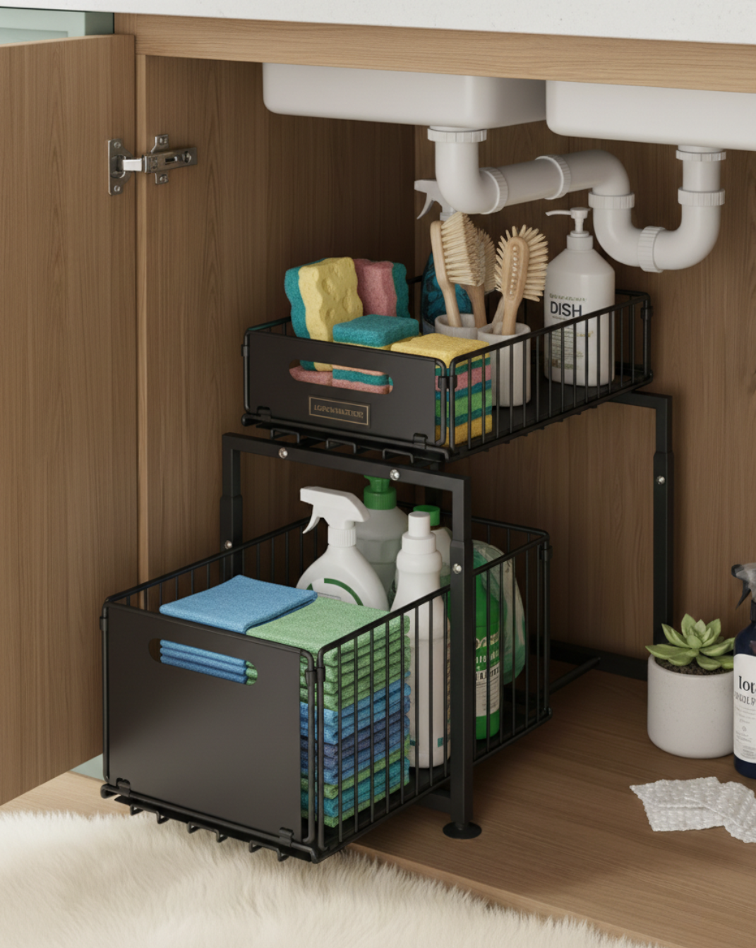 Onder Gootsteen Organizer 2-Laags – Uittrekbare Kast Organizer met Metalen Lades