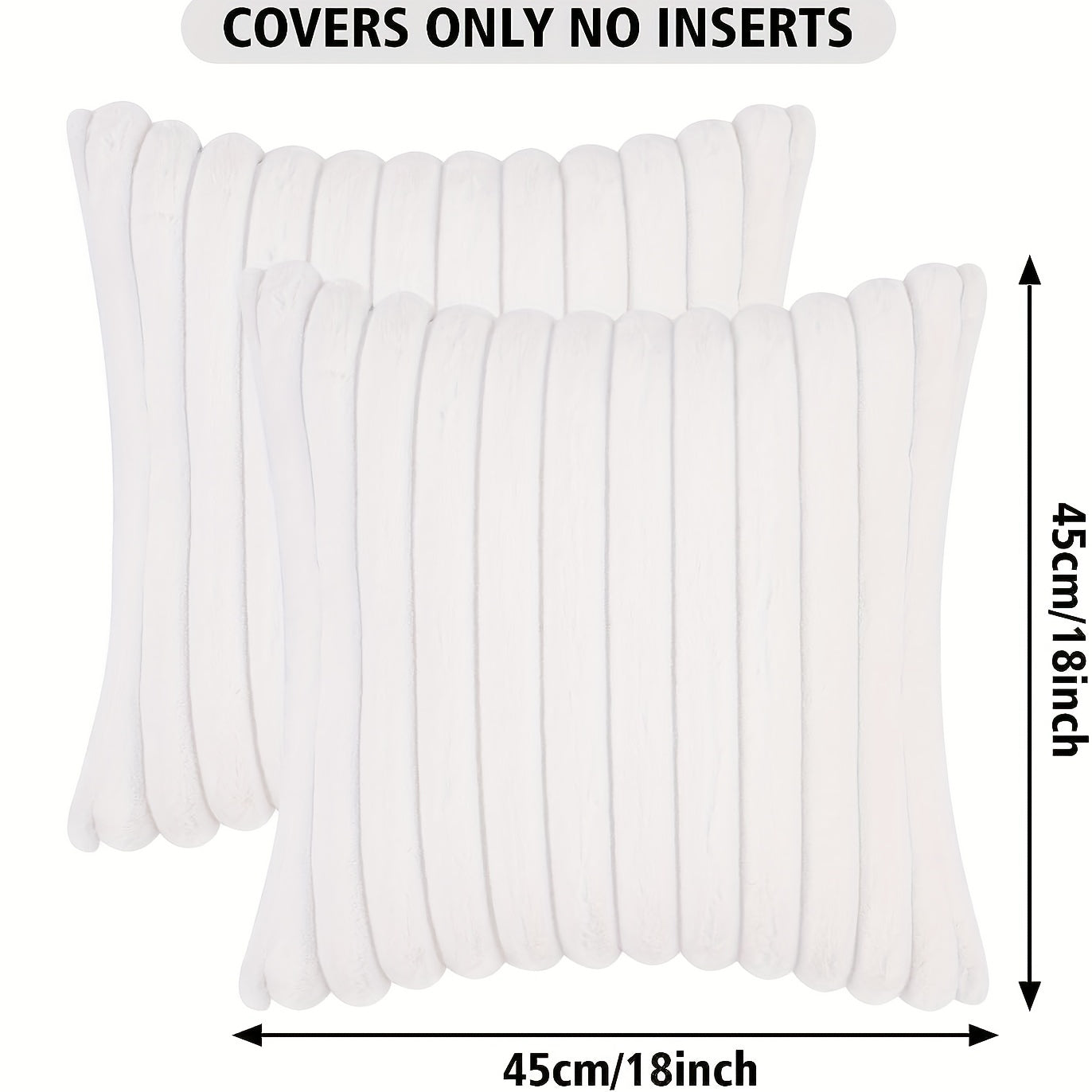 Set van 2 Zachte Decoratieve Kussenhoezen met Gestreept Design – Crème Wit Polyester