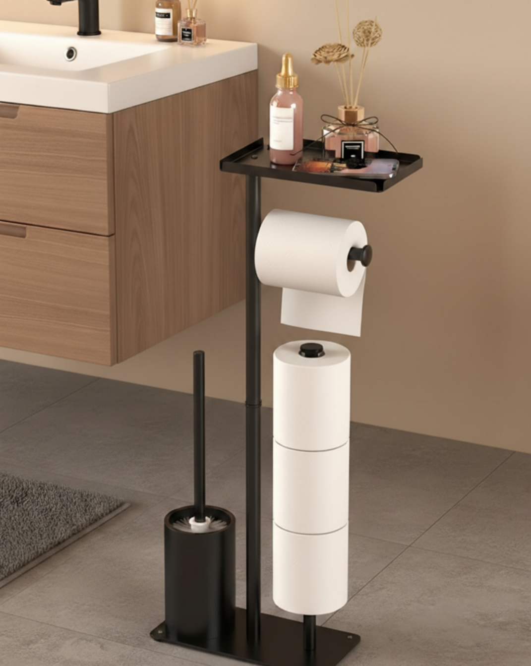 Toiletrolhouder Vrijstaand met Opbergruimte – Minimalistische Toiletpapierhouder