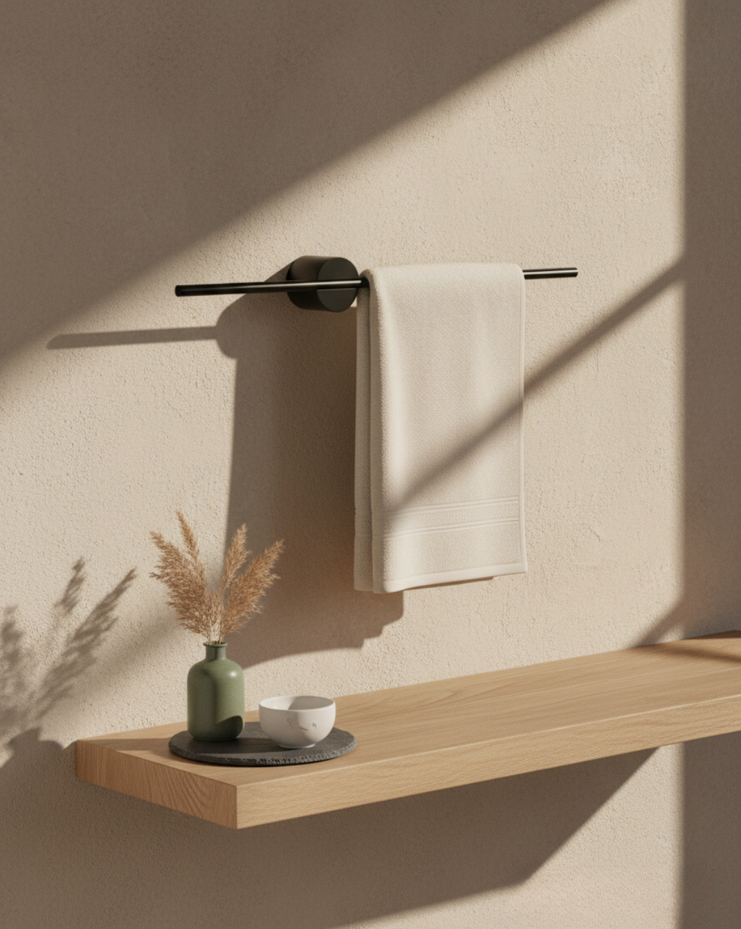 Uitschuifbaar Handdoekrek RVS – Verstelbare Wandmontage met Houtlook