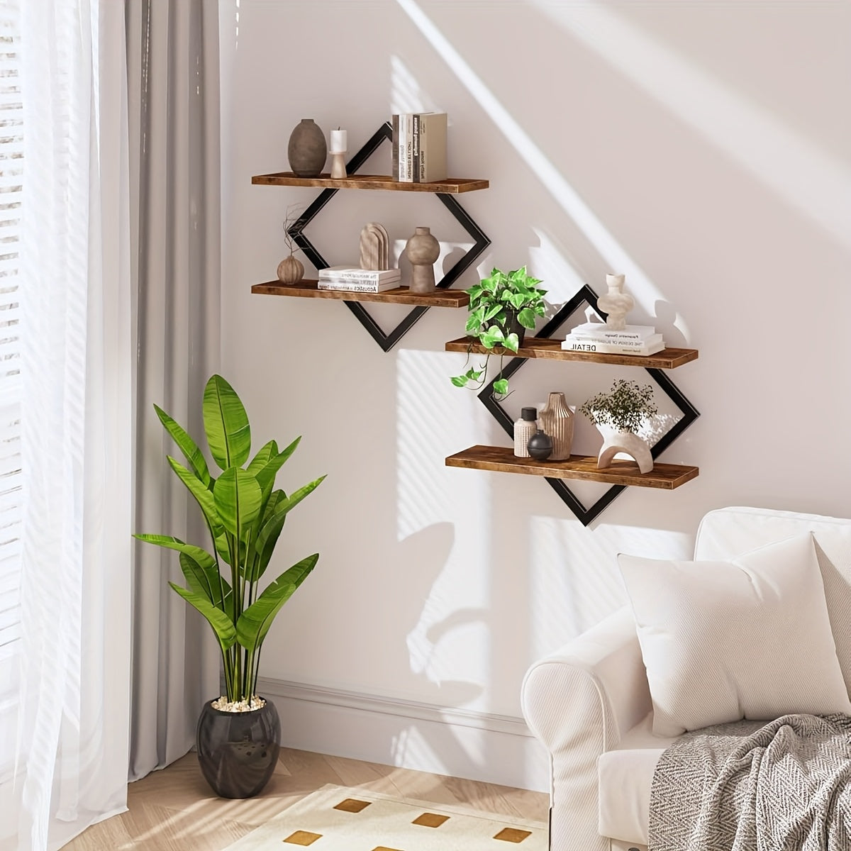 Wandgemonteerde Houten Planken - Retro Stijl voor Opbergruimte