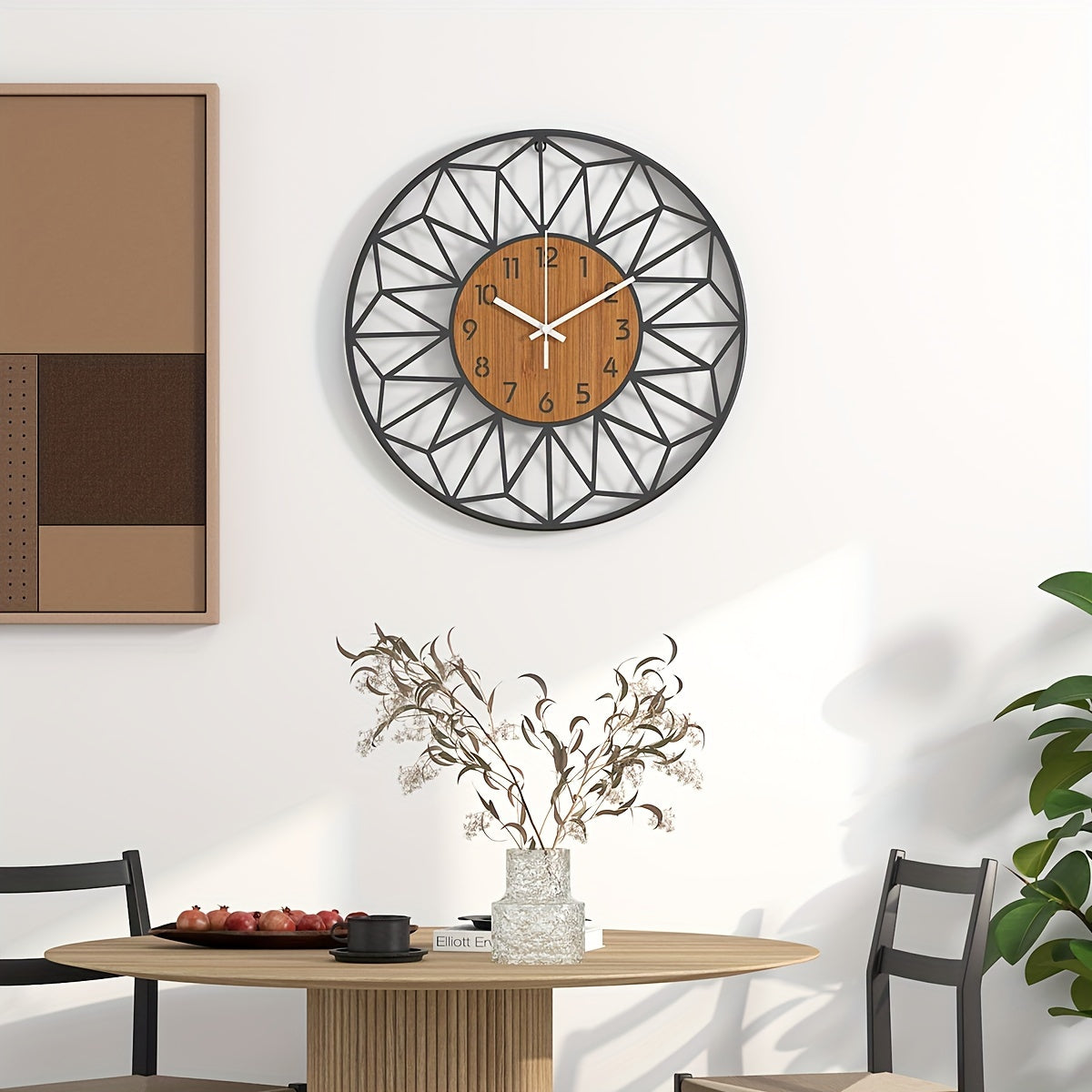 Stille Metalen Wandklok met Houtkorrelontwerp – Verkrijgbaar in 12/14/16 Inch voor Woonkamer en Slaapkamer