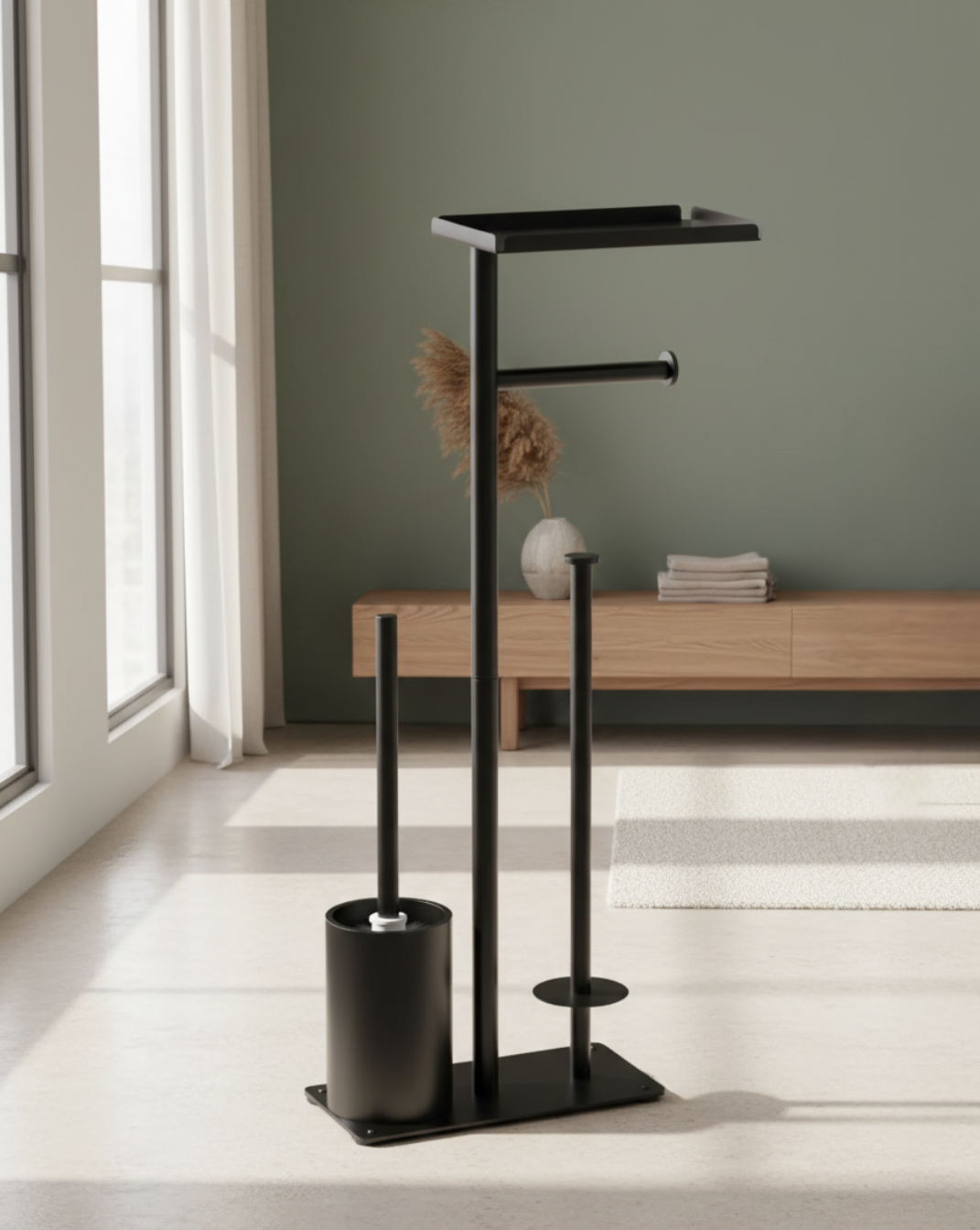 Toiletrolhouder Vrijstaand met Opbergruimte – Minimalistische Toiletpapierhouder
