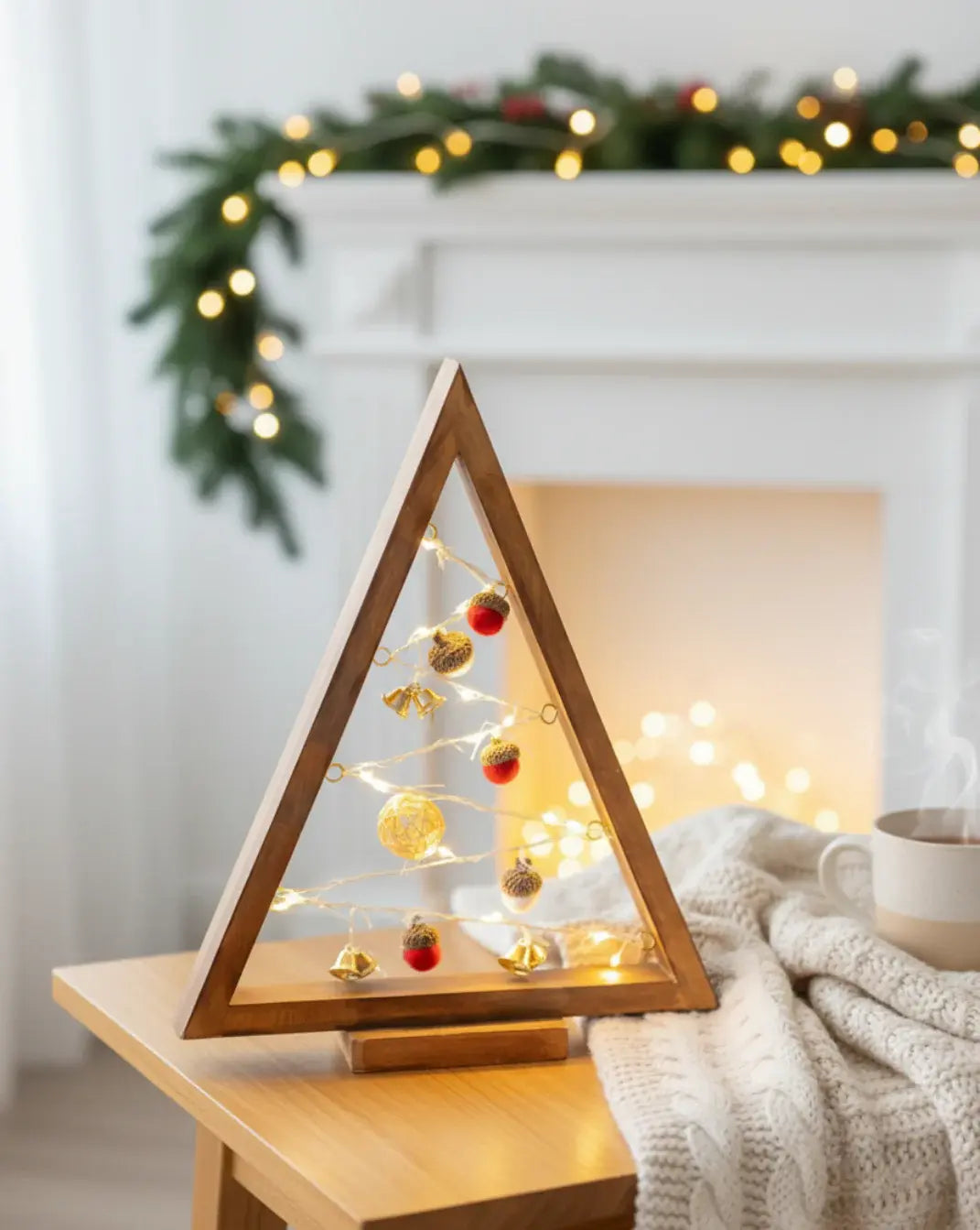 Triangle houten kerstboom met ornamenten Maison Roze