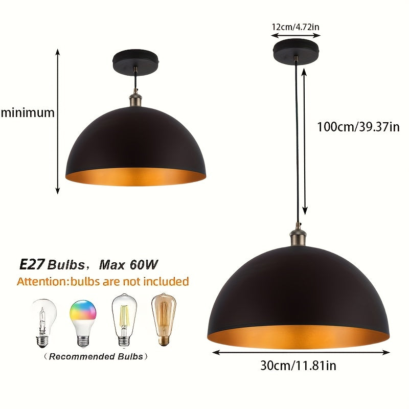 Industriële Hanglamp Zwart en Goud voor Eettafel en Slaapkamer – 45 cm Metaal met Mat Afwerking