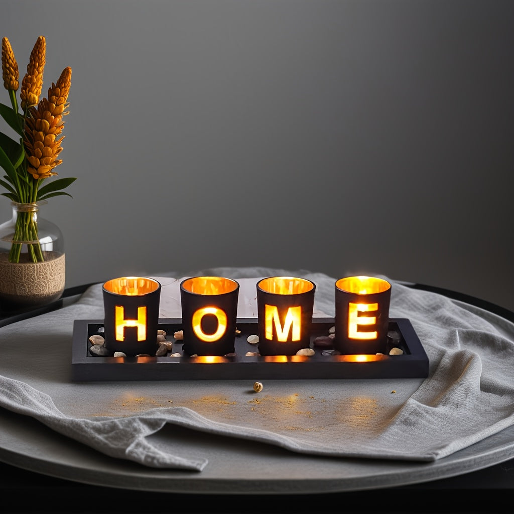 Houten en Glazen Kaarshouder - Creatief en Decoratief voor Thuis
