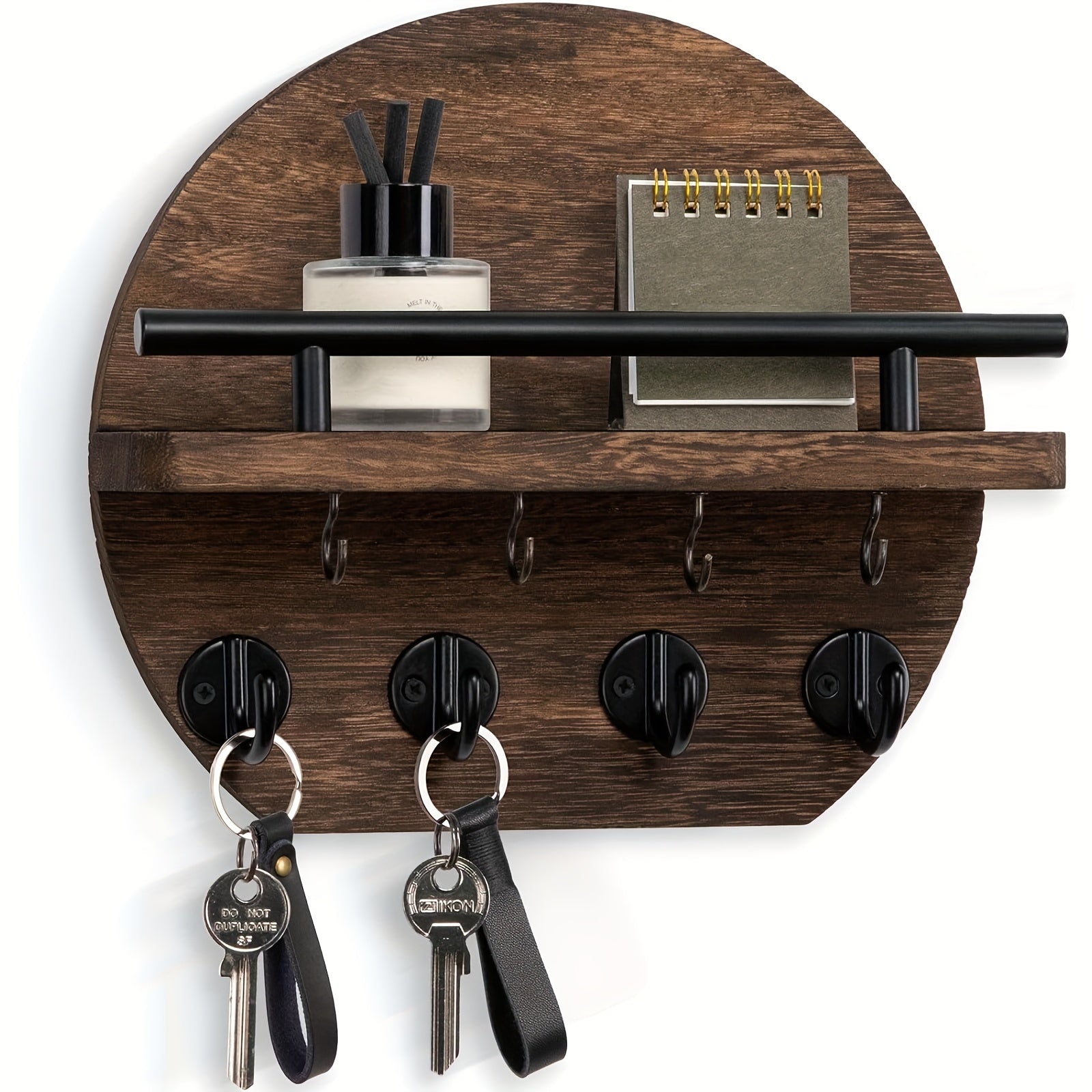 Houten Sleutelhoofd met Plank en 8 Haken - Rustieke Muurorganizer voor Sleutels en Accessoires