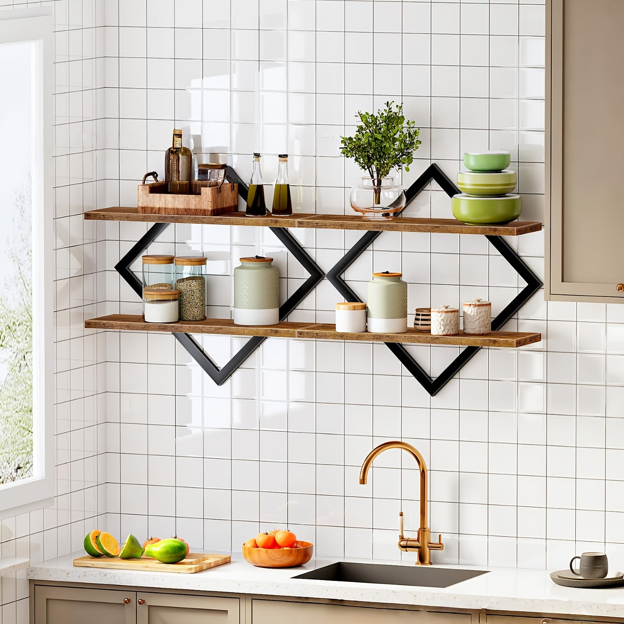 Wandgemonteerde Houten Planken - Retro Stijl voor Opbergruimte
