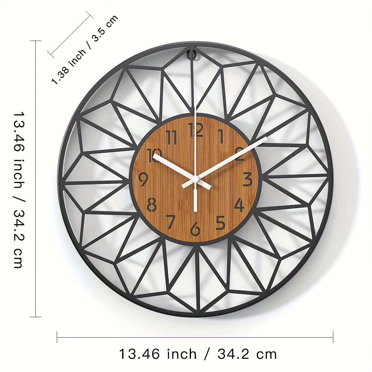 Stille Metalen Wandklok met Houtkorrelontwerp – Verkrijgbaar in 12/14/16 Inch voor Woonkamer en Slaapkamer