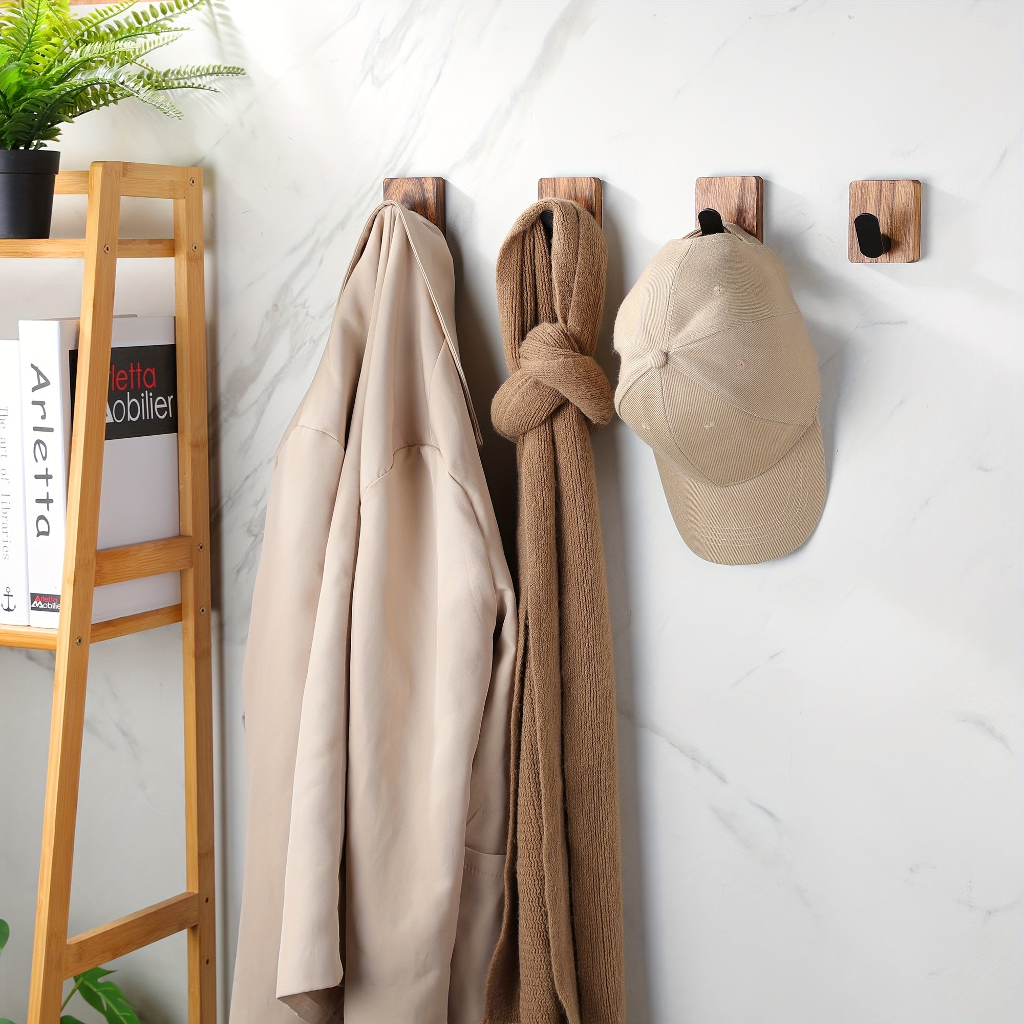 4 Stuks Houten Plakmuur Haken voor Kleding en Hoeden – Eenvoudig te Installeren in Landelijke Stijl