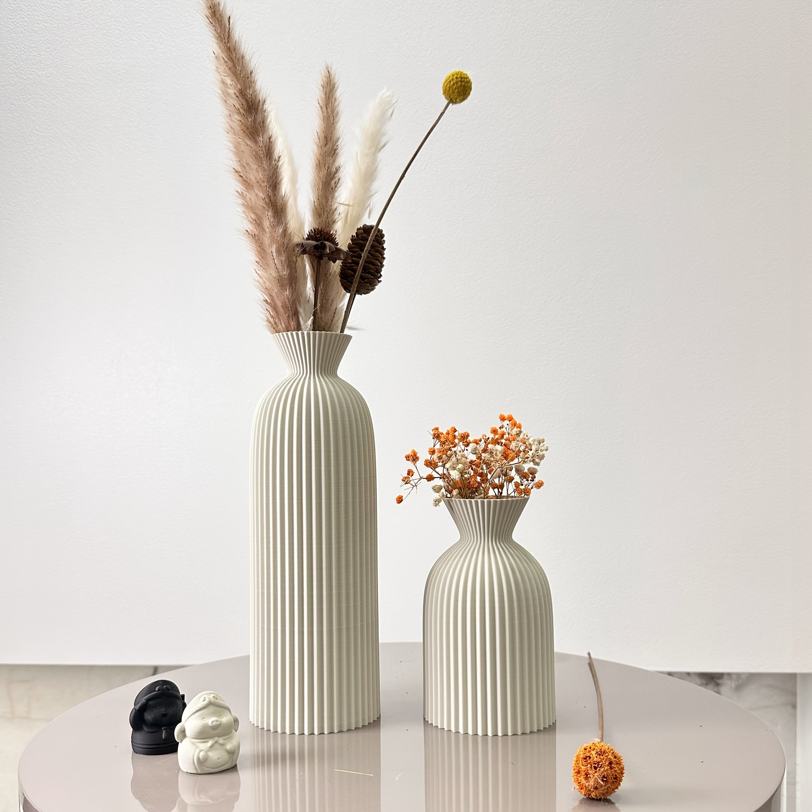 Set van 2 Bohemian Wavy Vazen voor Droge Bloemen – Kunststof Cilinder Vazen voor Thuis en Kantoor
