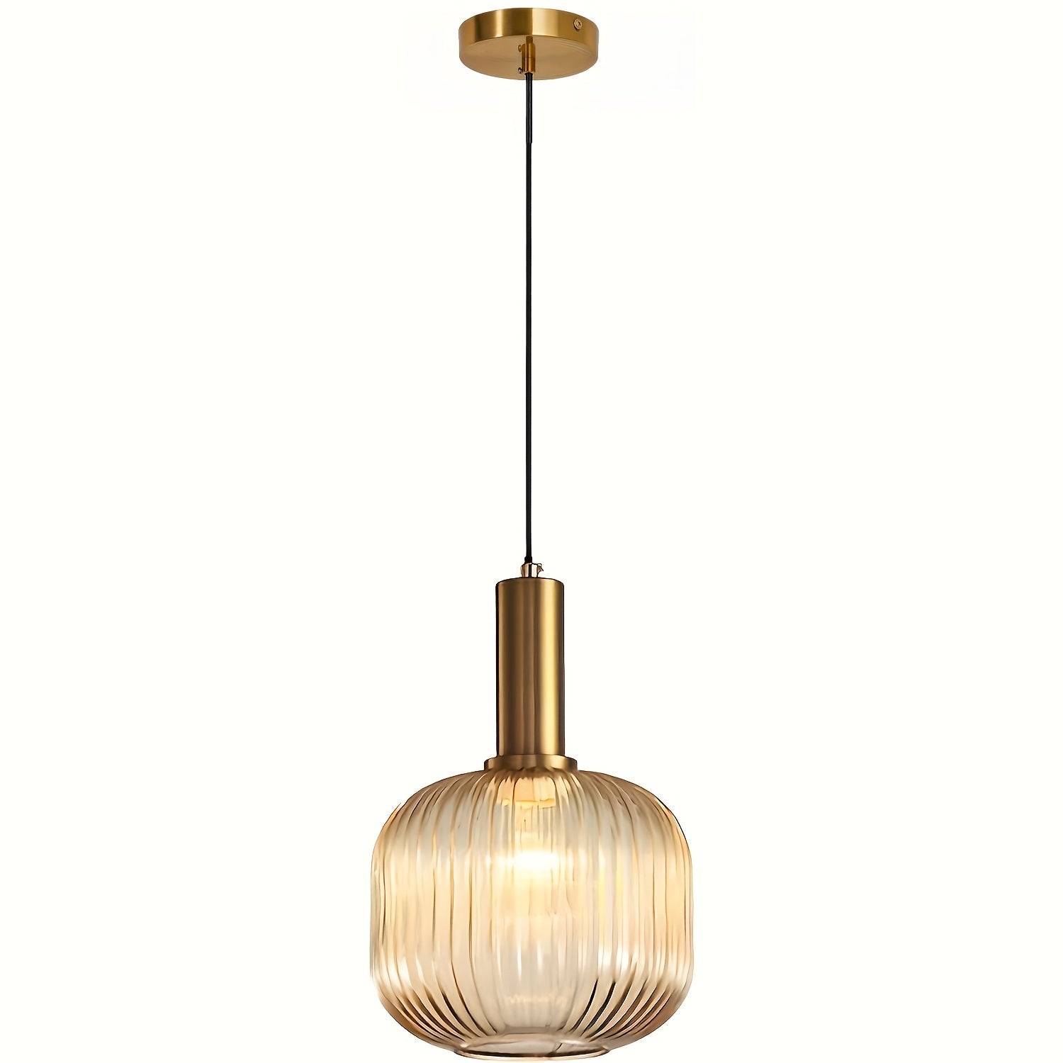 Moderne Boerderijstijl Hanglamp met Gestreepte Glaslampen en Gouden Afwerking - Semi Flush Mount