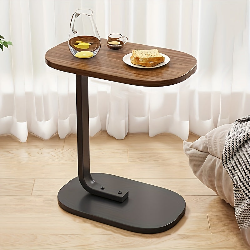 Moderne C-vormige Randtafel van Walnoot - Duurzaam en Compact Ontwerp voor Woonkamers en Slaapkamers