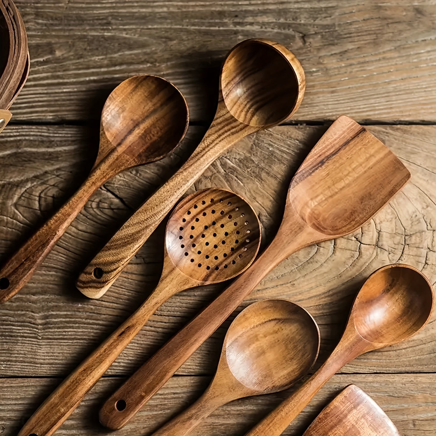 5-delige Houten Keukengerei Set voor Anti-aanbakpannen – Natuurlijke Lepels en Spurtles