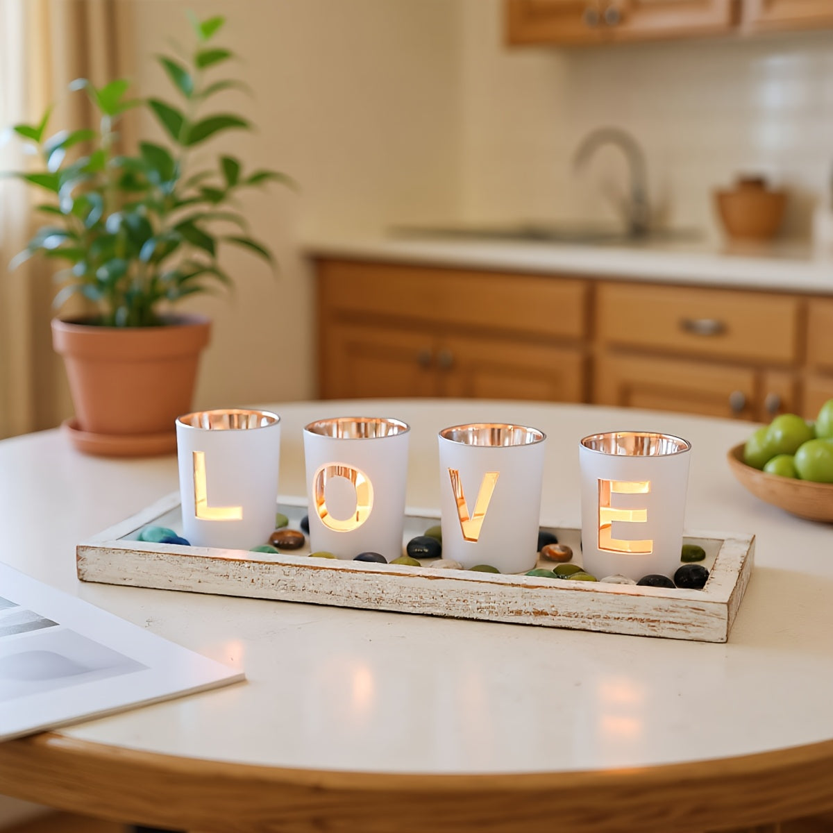 Houten en Glazen Kaarshouder - Creatief en Decoratief voor Thuis