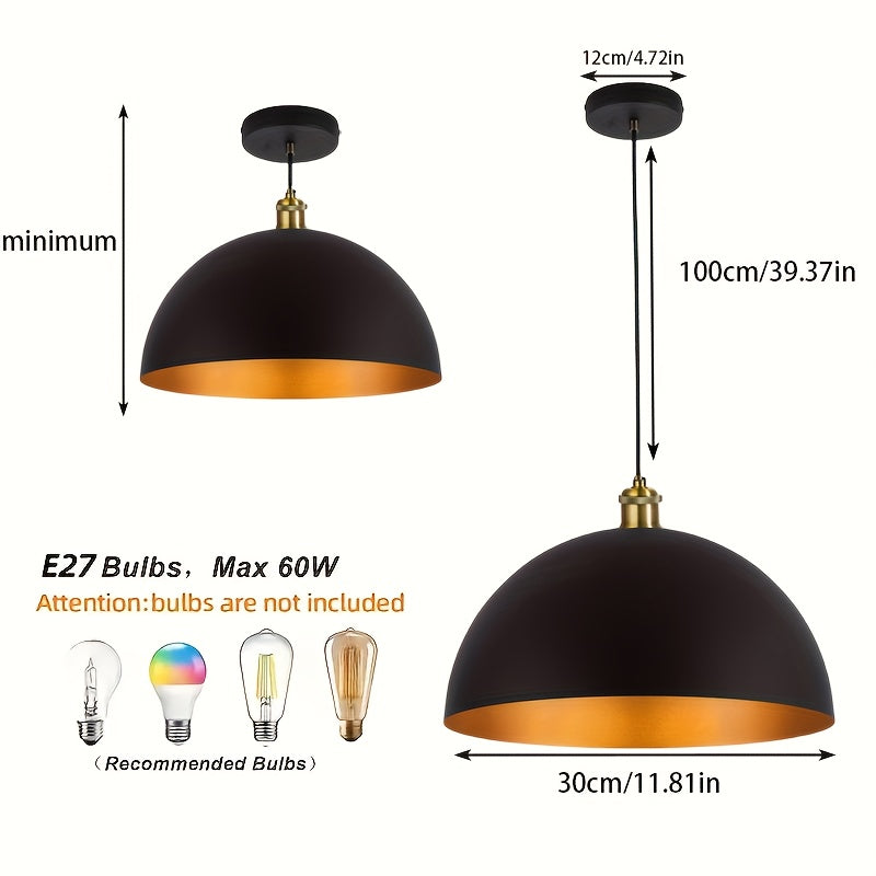 Industriële Hanglamp Zwart en Goud voor Eettafel en Slaapkamer – 45 cm Metaal met Mat Afwerking