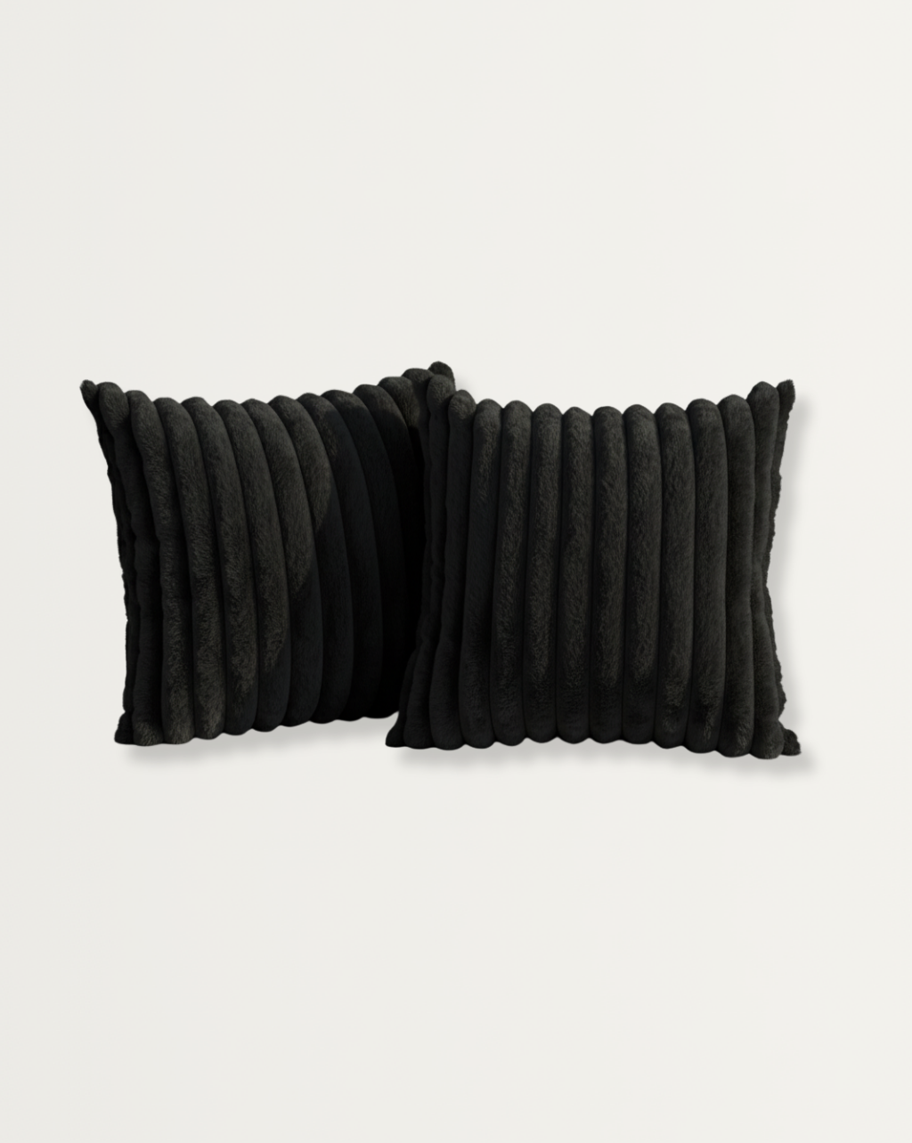 Set van 2 Zachte Decoratieve Kussenhoezen met Gestreept Design – Crème Wit Polyester