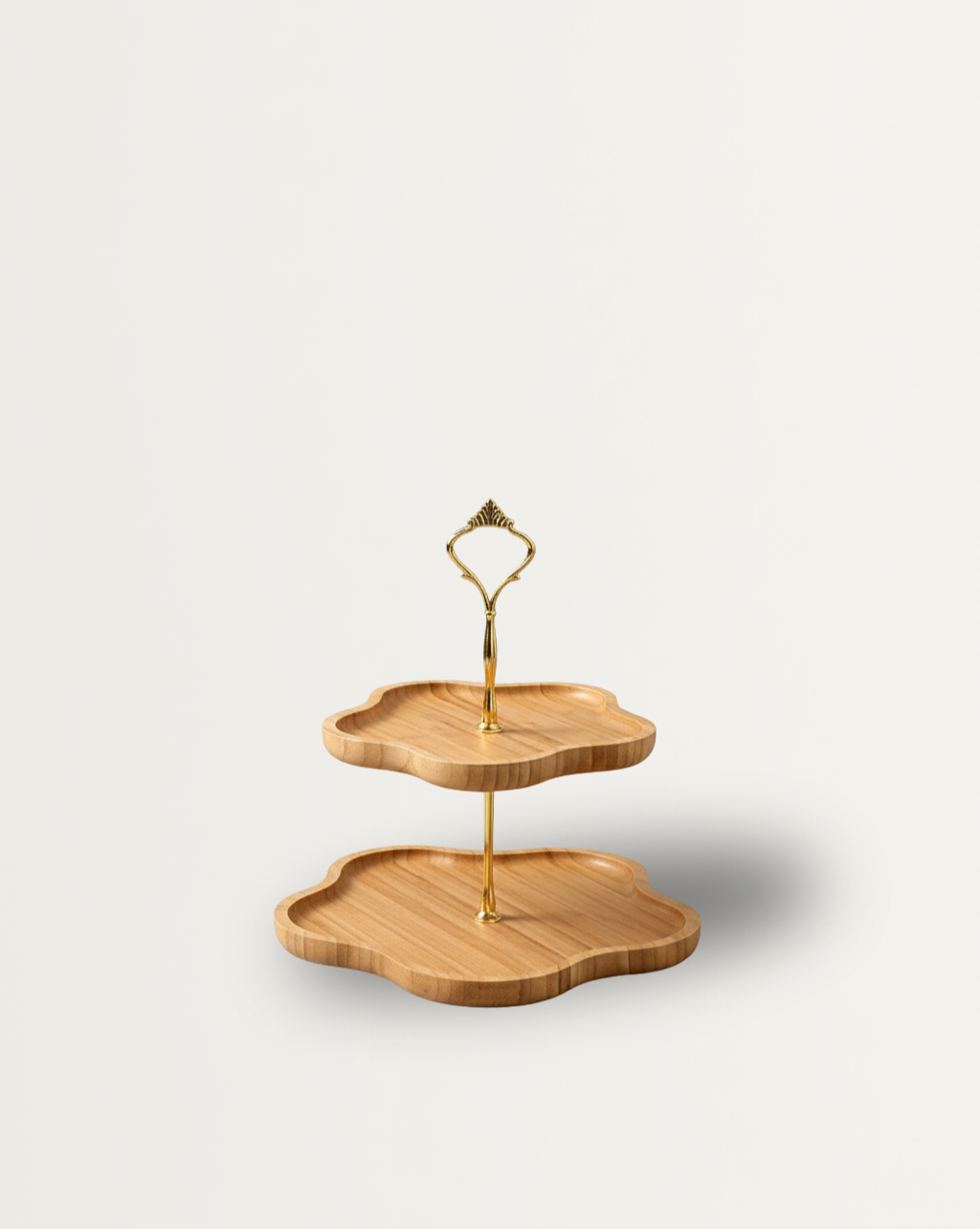 Elegante 3-Laags Houten Serveerblad met Gouden Handvatten voor Fruit en Snacks