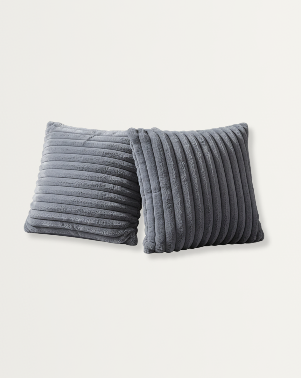 Set van 2 Zachte Decoratieve Kussenhoezen met Gestreept Design – Crème Wit Polyester