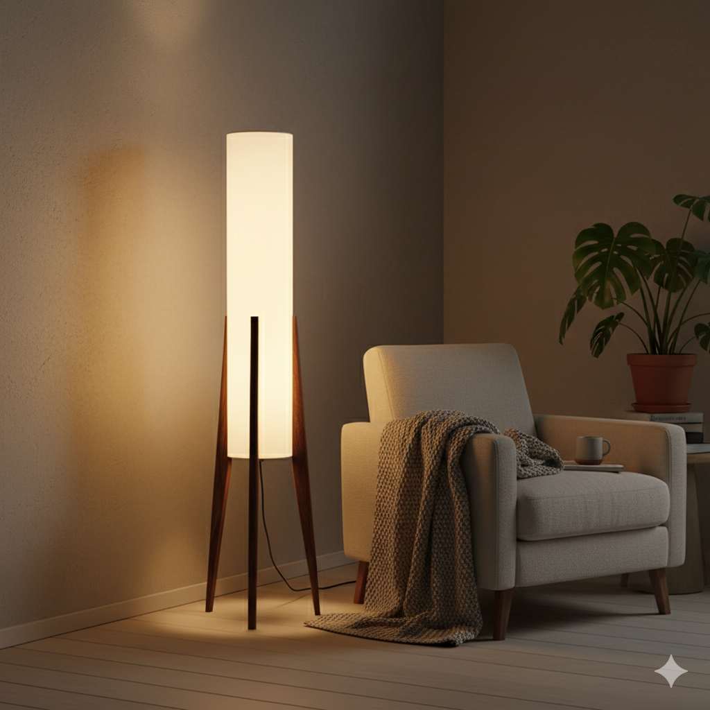 Houten Vloerlamp - Retro Wabi-sabi Ontwerp Voor Woonkamer & Slaapkamer
