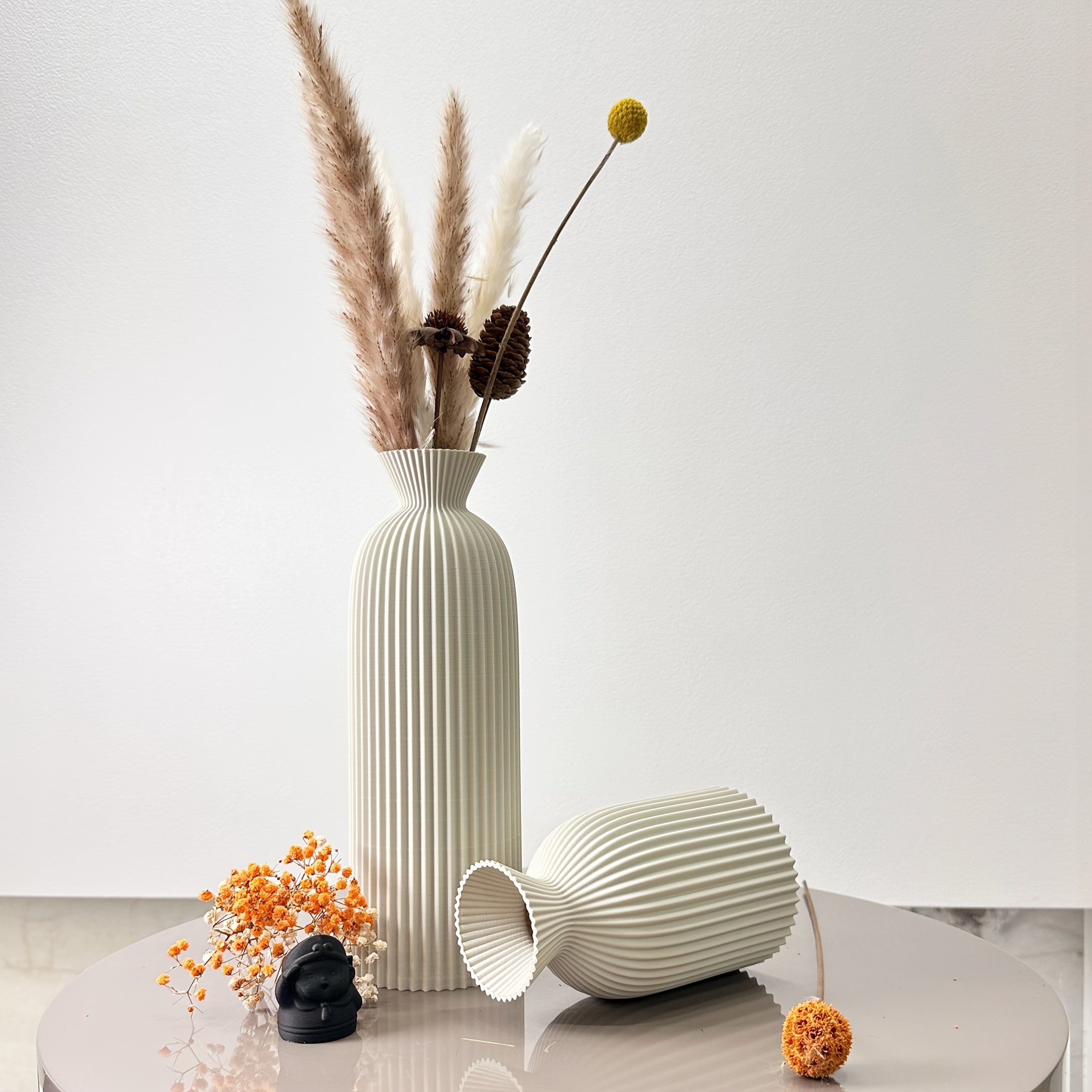 Set van 2 Bohemian Wavy Vazen voor Droge Bloemen – Kunststof Cilinder Vazen voor Thuis en Kantoor