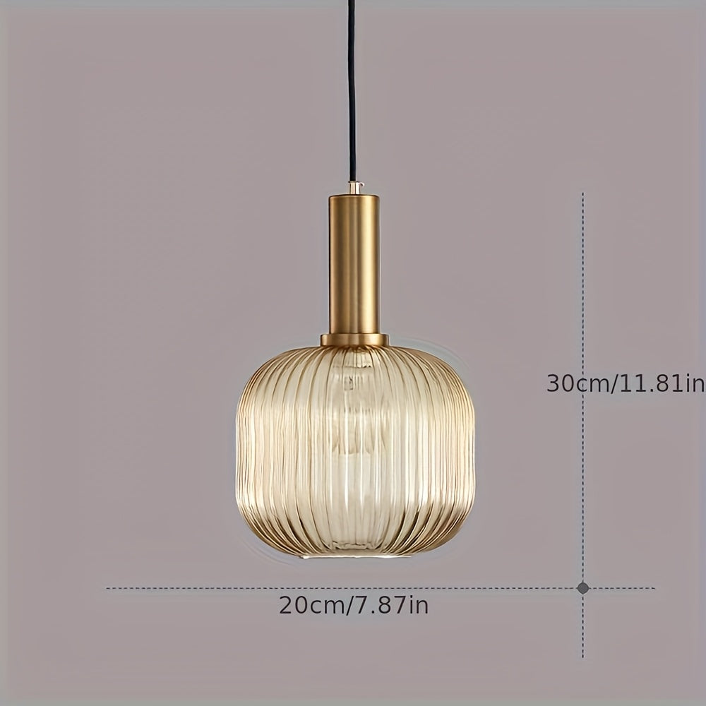 Moderne Boerderijstijl Hanglamp met Gestreepte Glaslampen en Gouden Afwerking - Semi Flush Mount