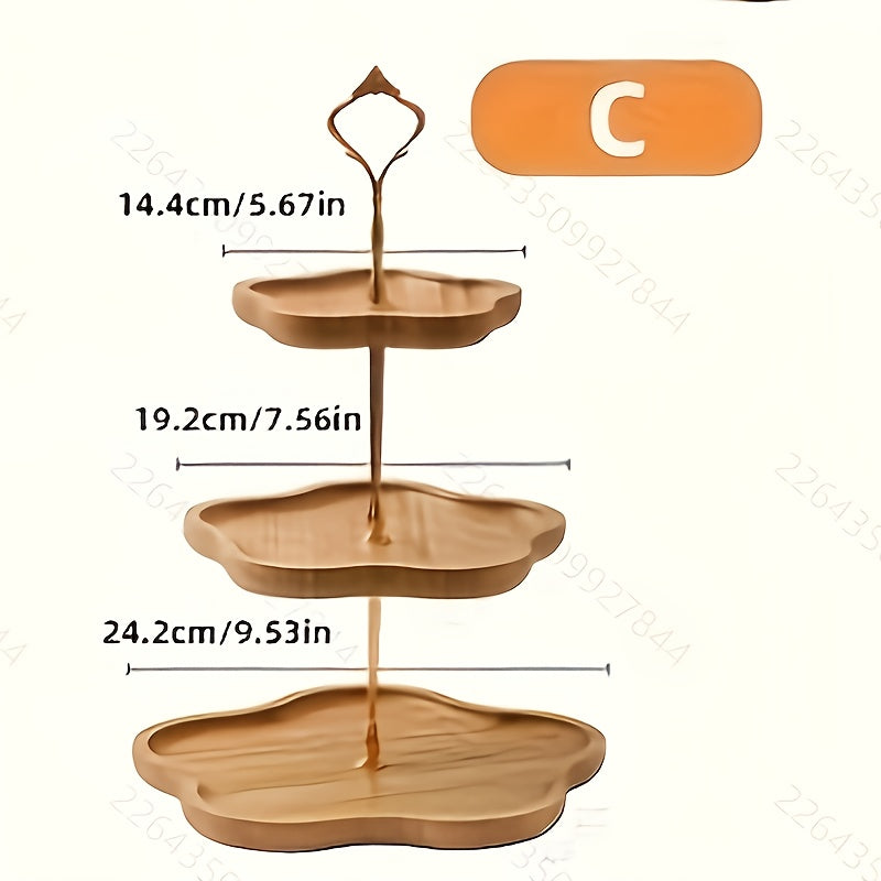 Elegante 3-Laags Houten Serveerblad met Gouden Handvatten voor Fruit en Snacks