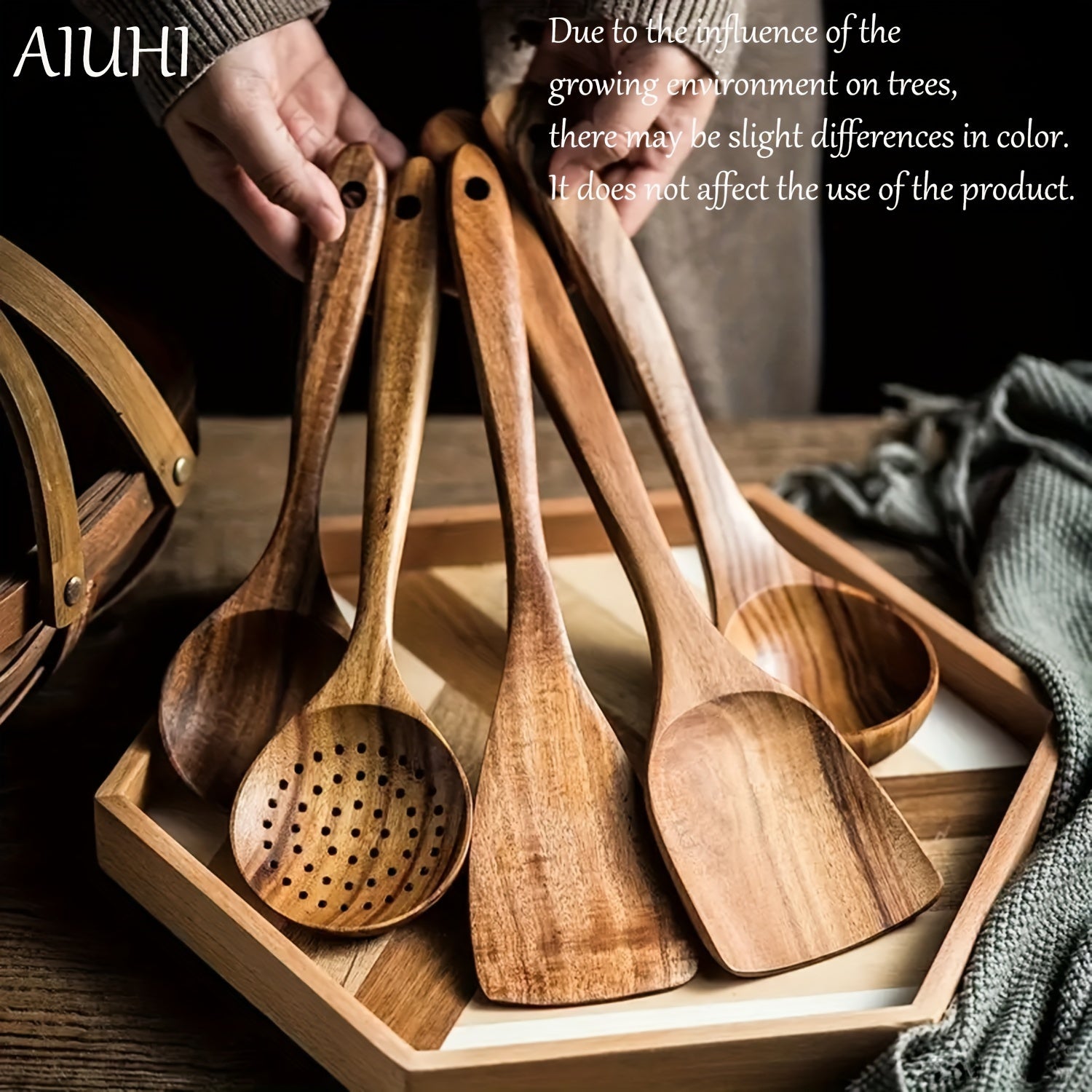 5-delige Houten Keukengerei Set voor Anti-aanbakpannen – Natuurlijke Lepels en Spurtles